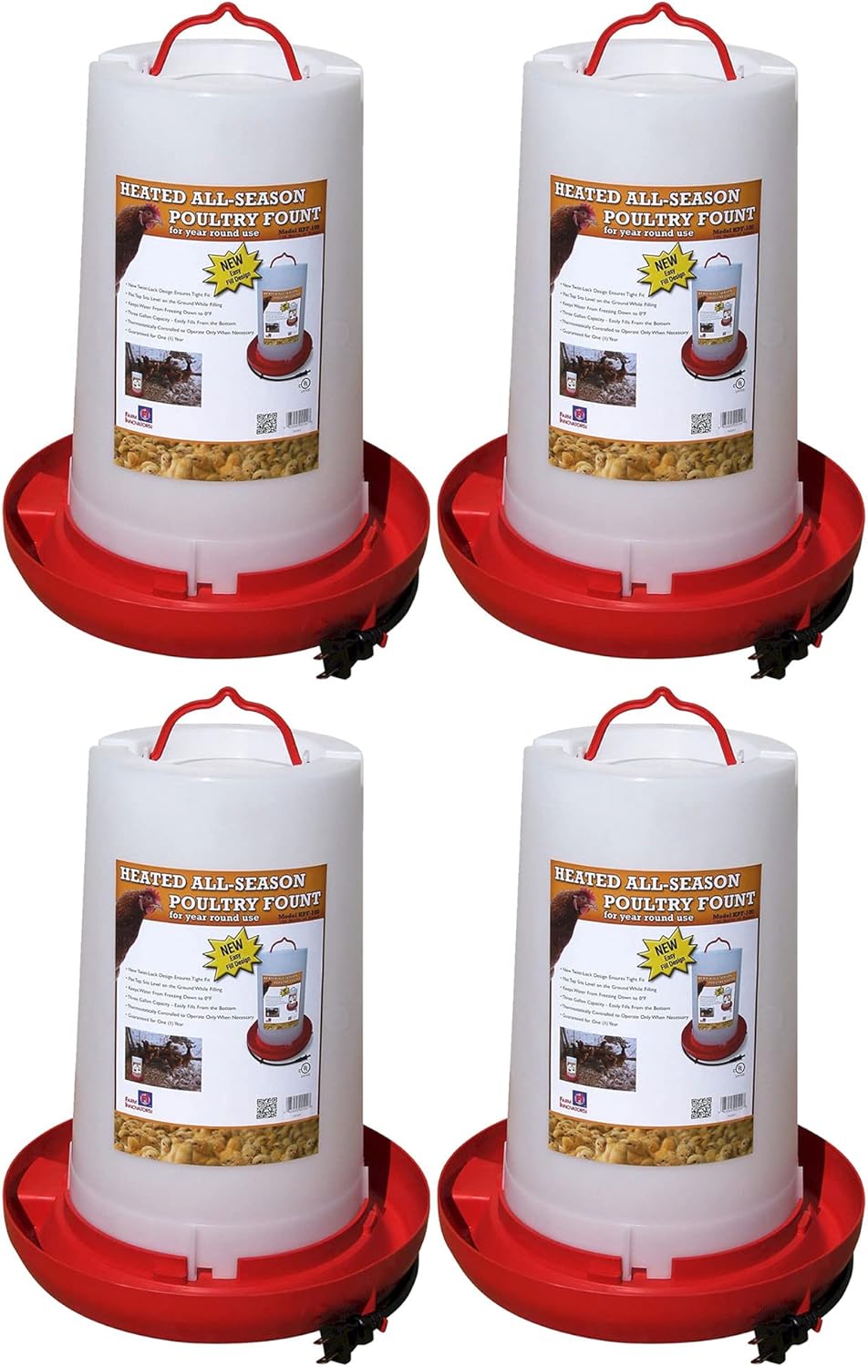 Heated Chicken Waterer 4 Pack for Poultry with 3 Gallon Capacity