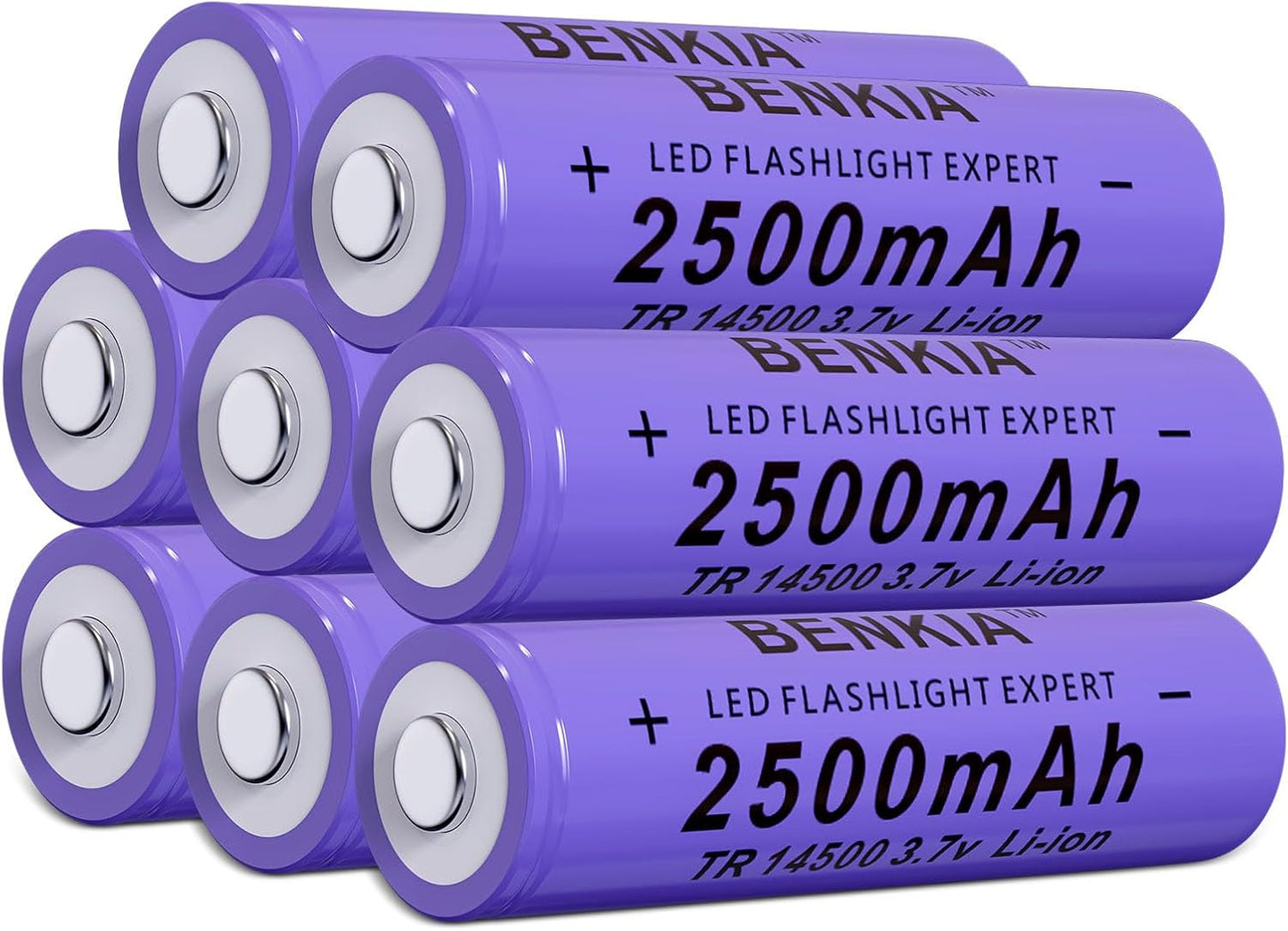 PAOWANG 8 Pack 14500 Rechargeable Batteries - 2500mAh Power for Headlamp Flashlights