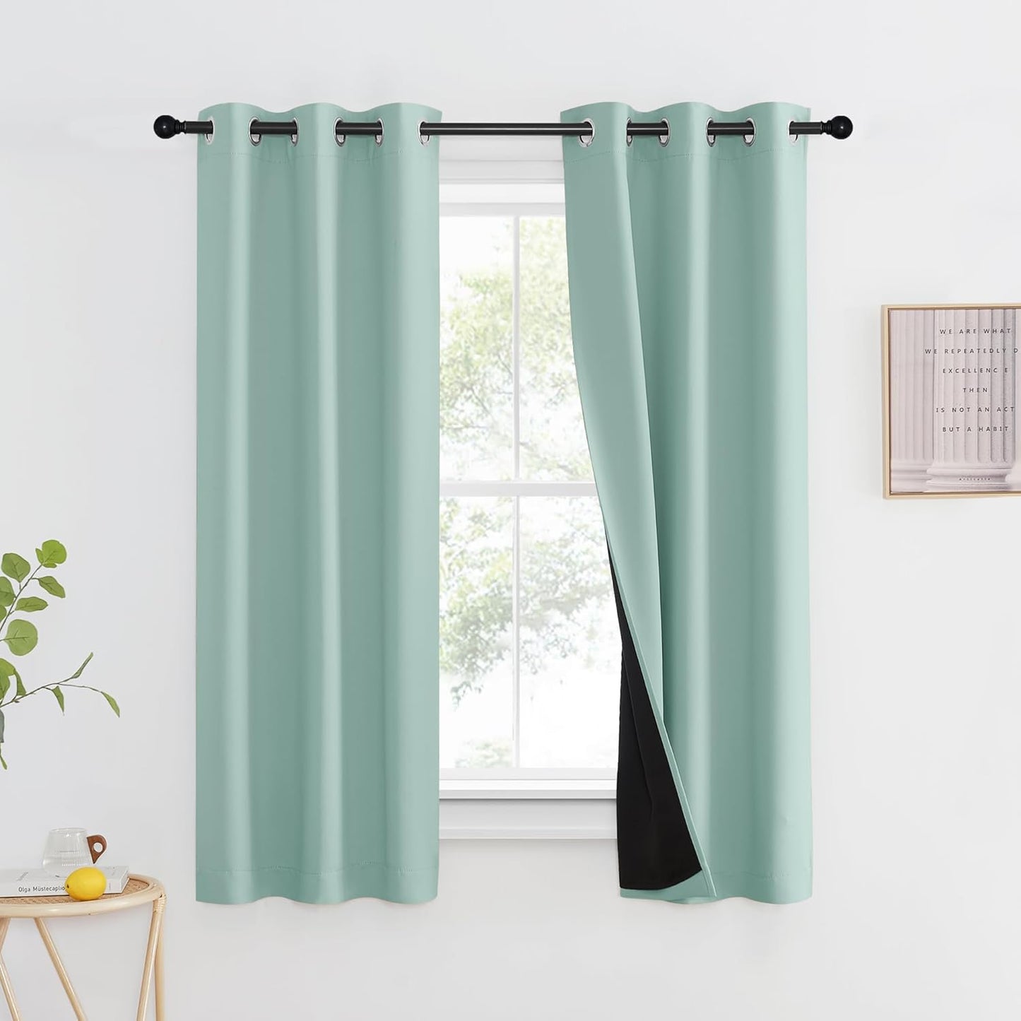 NICETOWN Aqua Blue 100% Blackout Curtain Set for Full Shading