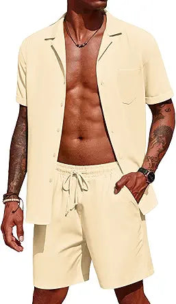 COOFANDY Men's 2 Pieces Shirt Set for Casual Beach Outfits