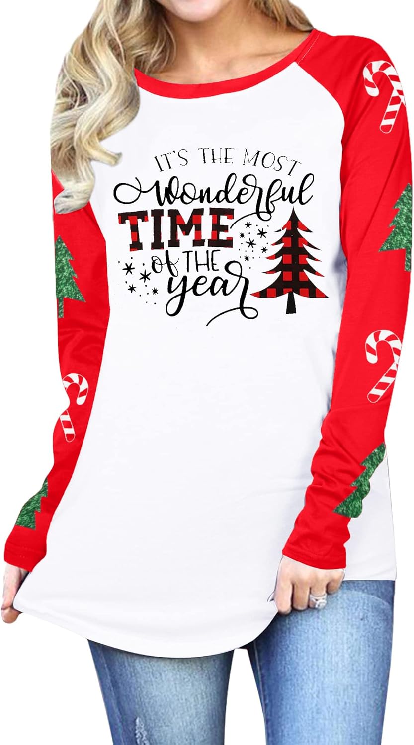 Plaid Christmas Tree Tee: Festive Long Sleeve Top