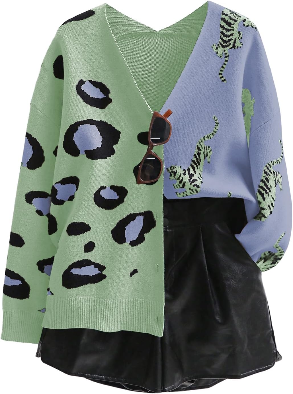 Leopard Tiger Print Cardigan for Women - Stylish V Neck Sweater