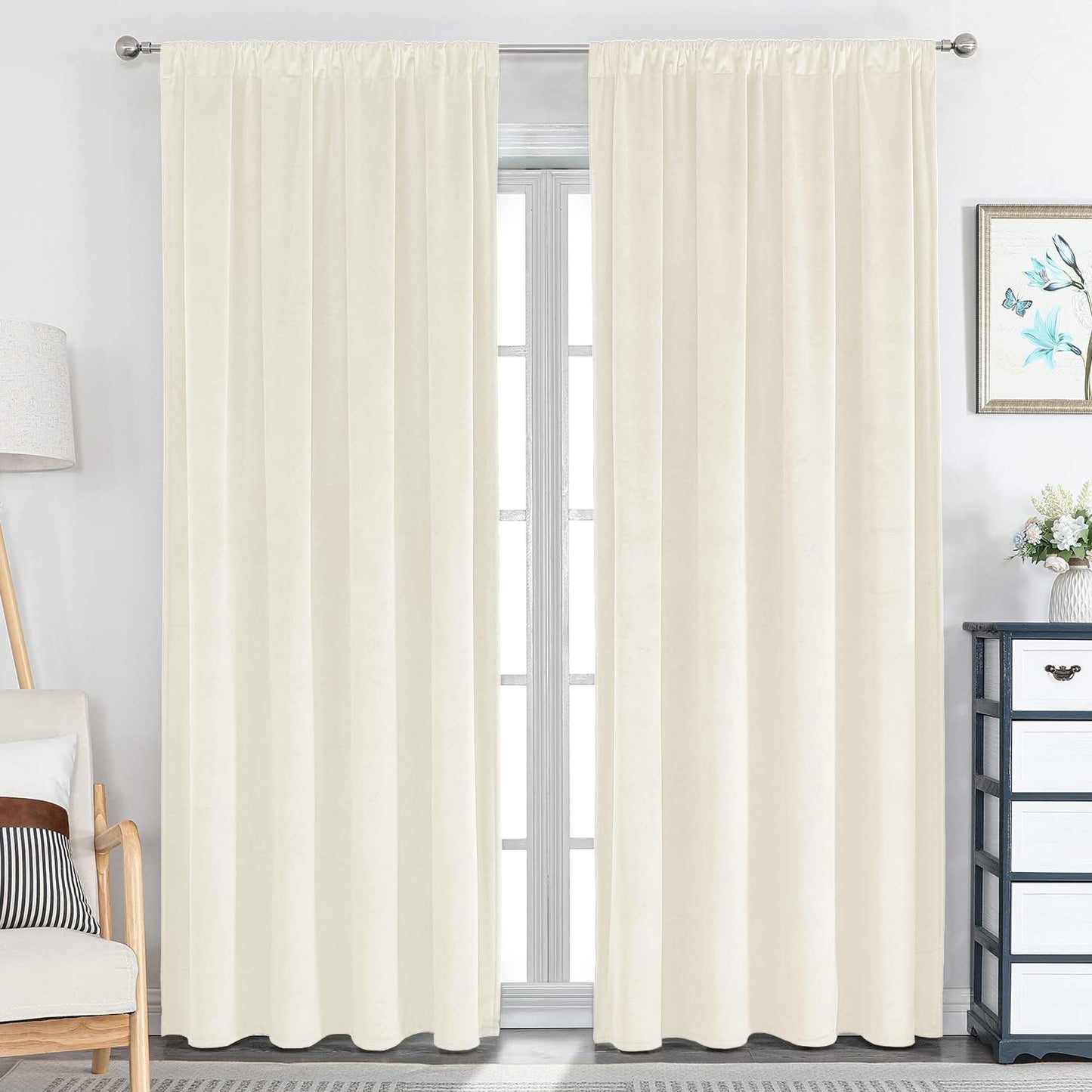 VANASEE Ivory Velvet Blackout Curtains