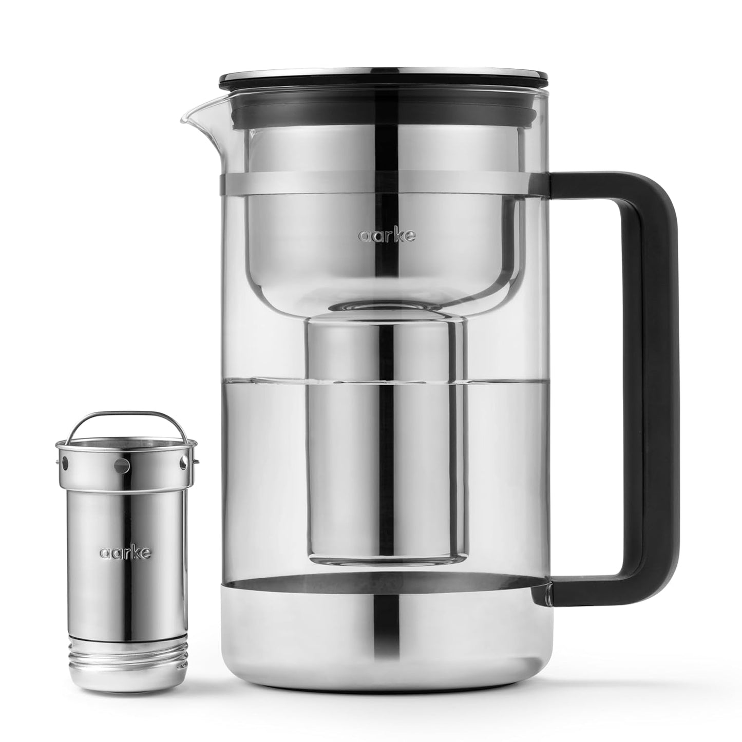 Aarke Purifier Glass Water Pitcher with Refillable Filter System