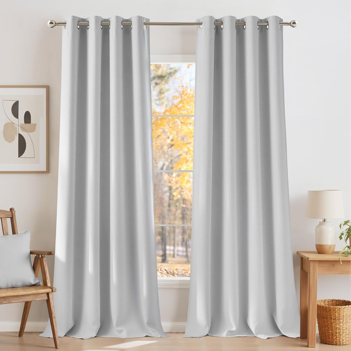 NICETOWN Faux Linen Greyish White Blackout Curtains for Home