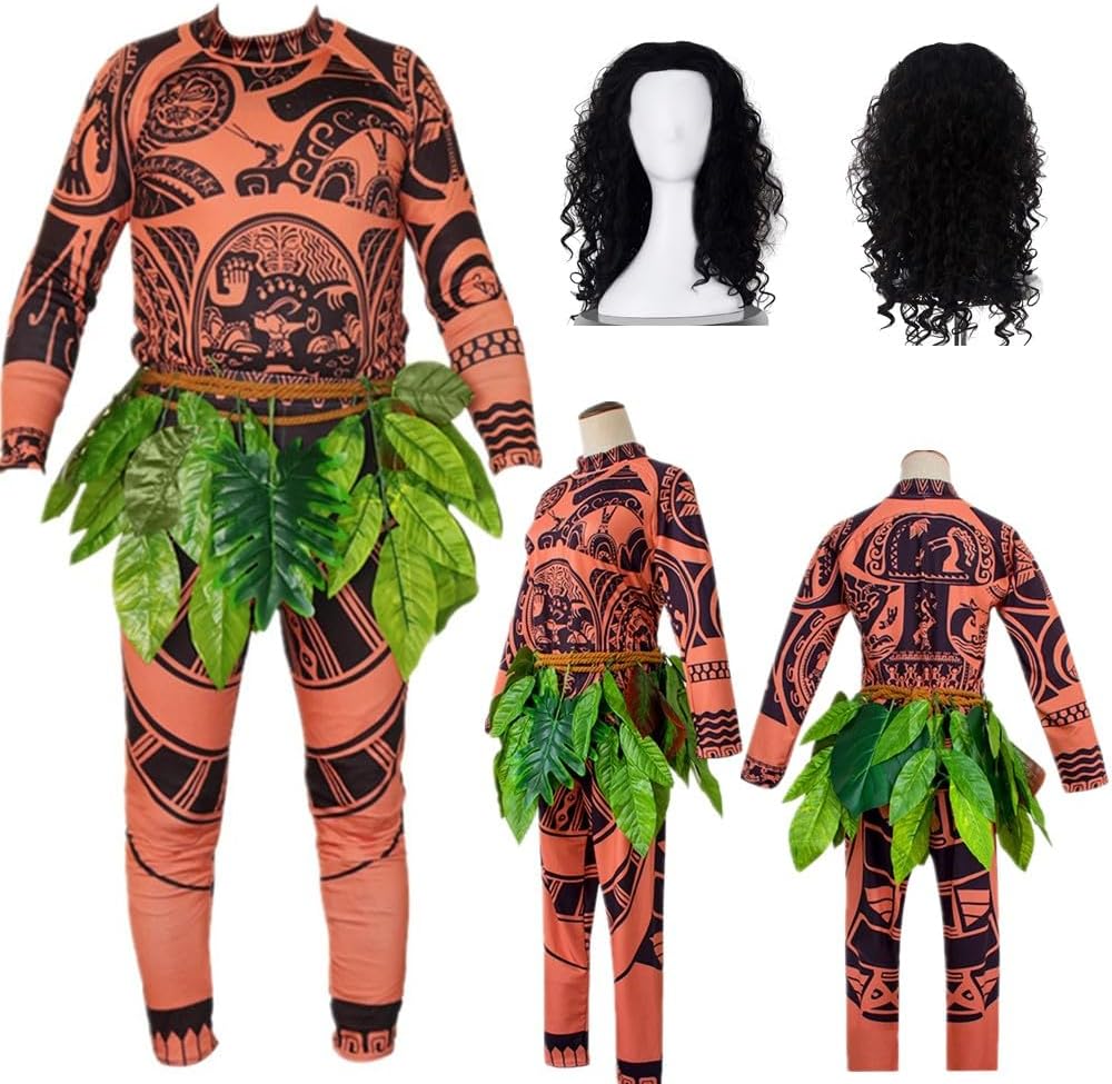 Tattoo T-Shirts Pants for Cosplay Suits with Leaf Skirts
