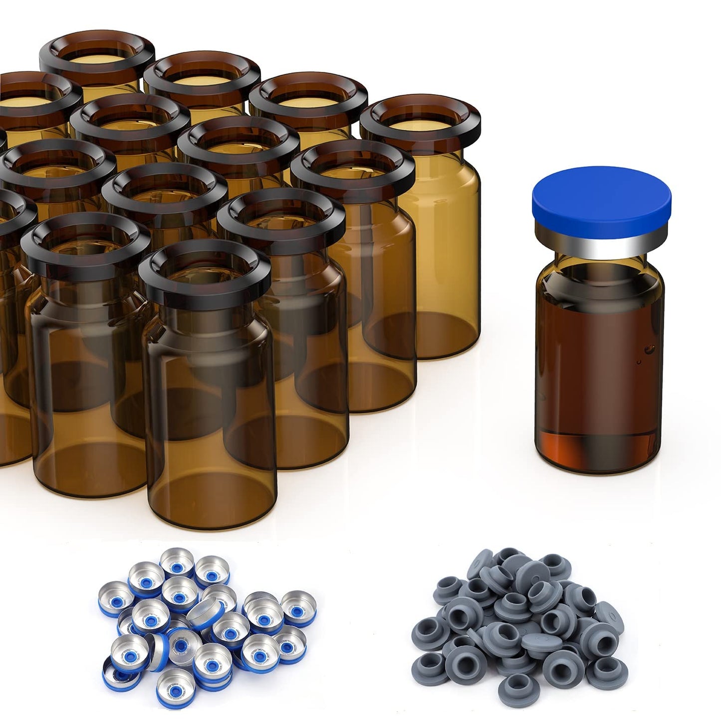 200 Pack 10ml Amber Glass Vials for Injection and Storage