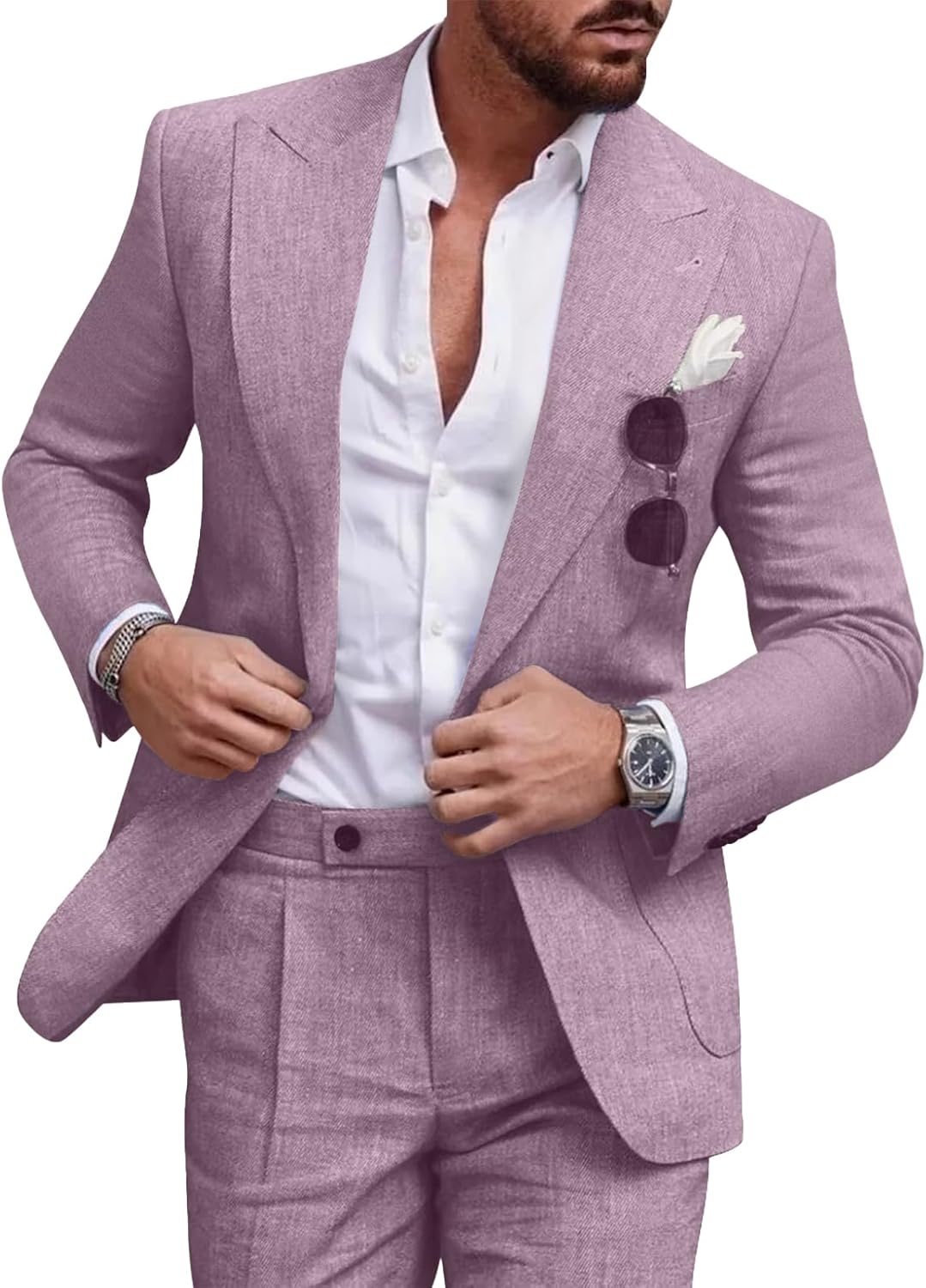 Linen Men Suit Set Casual Tuxedo for Prom Wedding Party