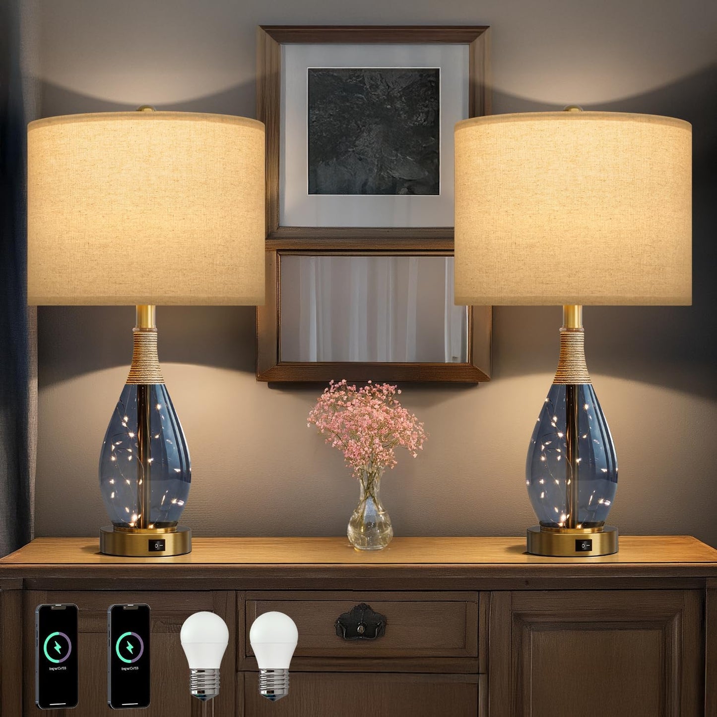 OYEARS 23in Table Lamps Set of 2 for Living Room and Bedroom