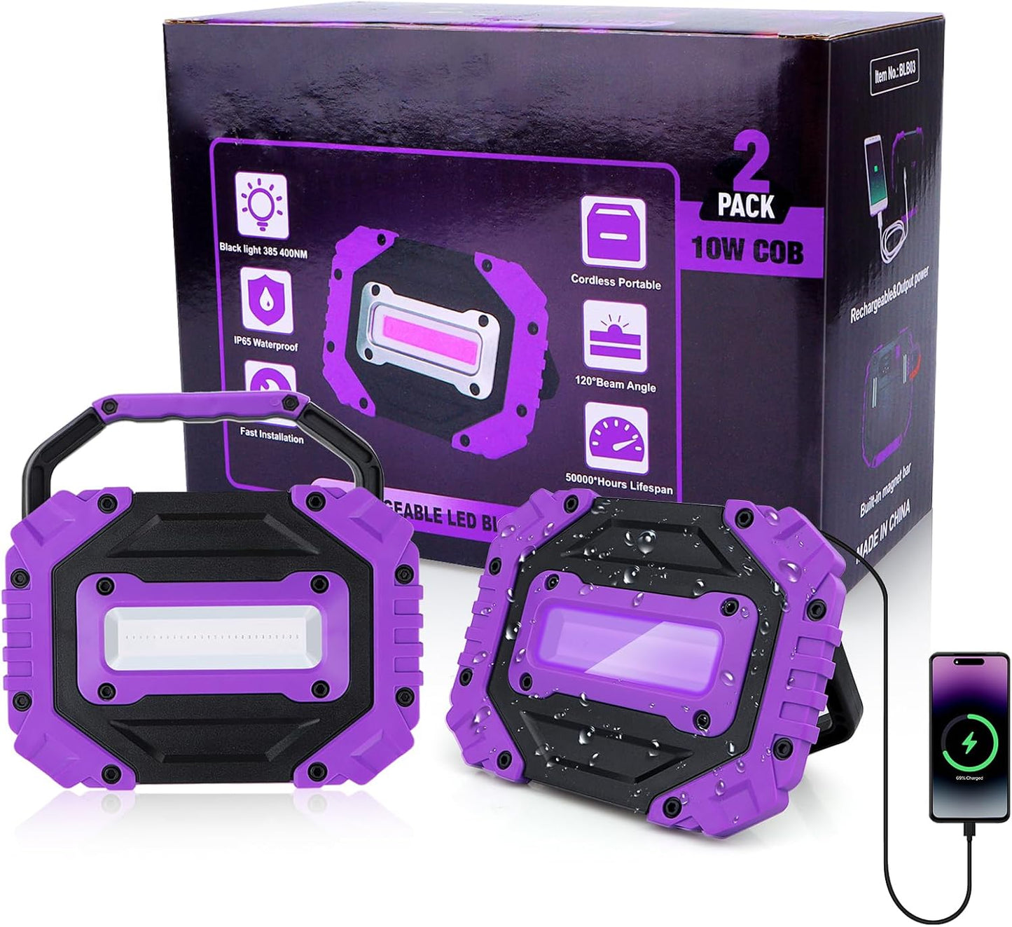 Rechargeable Black Light 2 Pack for Parties and Catfishing