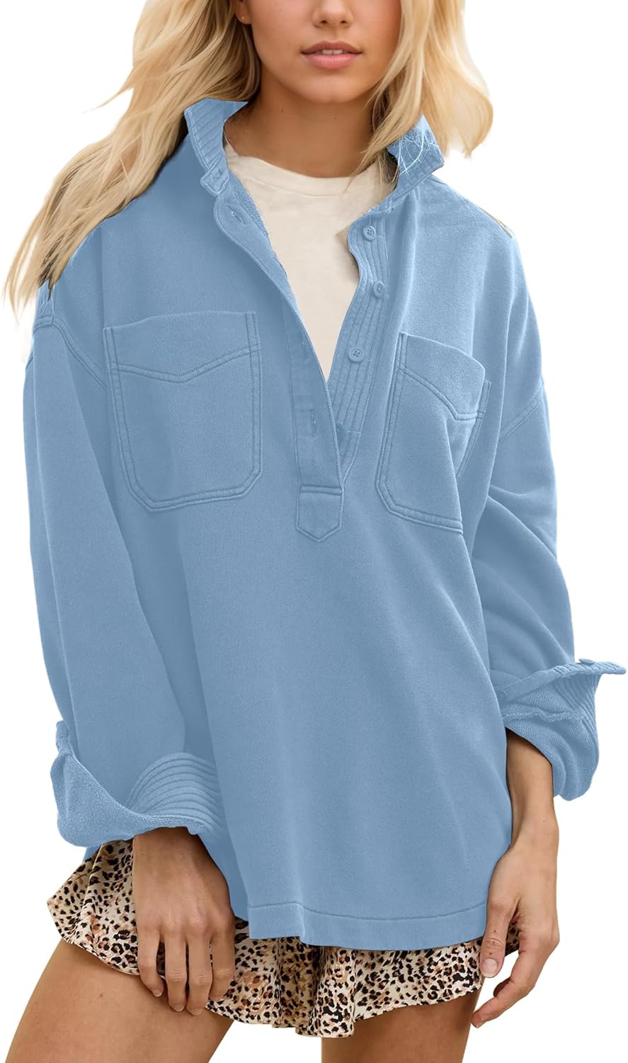 Locachy Women's Casual Oversized Polo Neck Sweatshirt for Style
