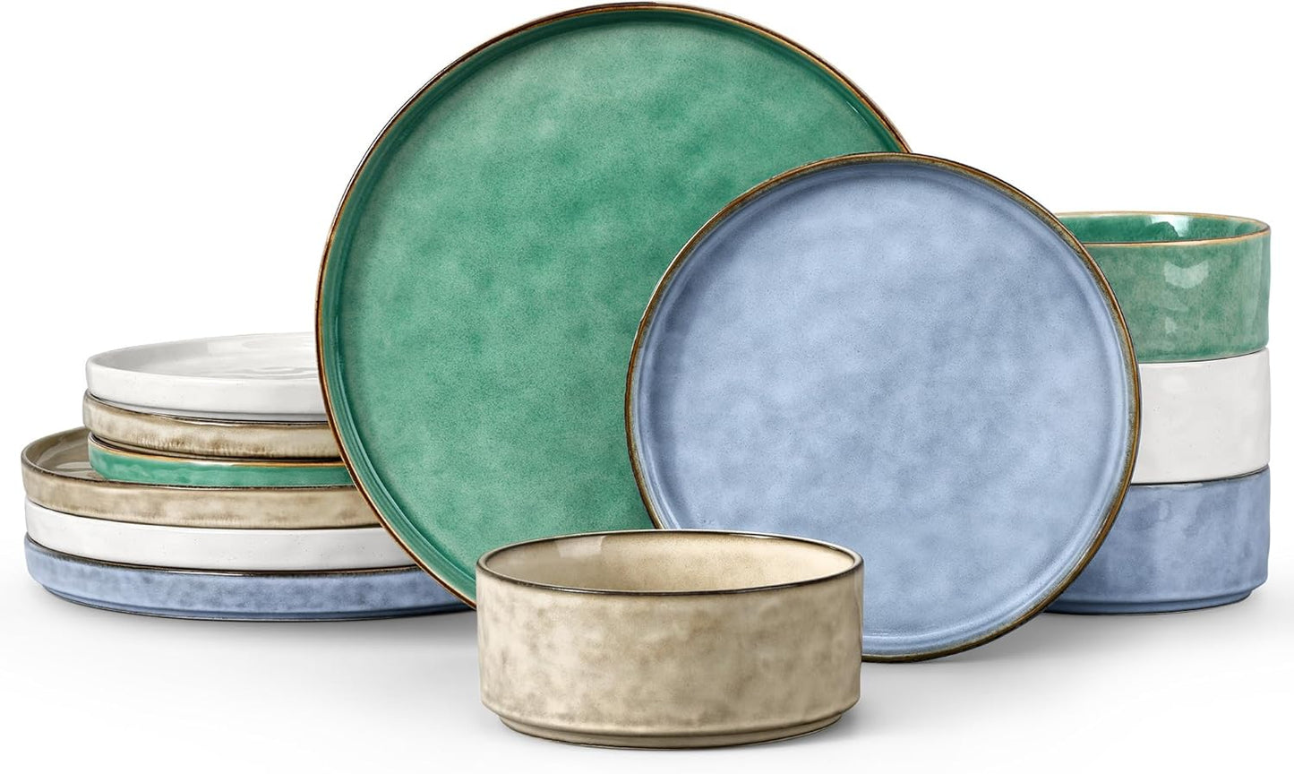 LIANYU 12 Piece Dinnerware Set for 4 - Stylish and Durable