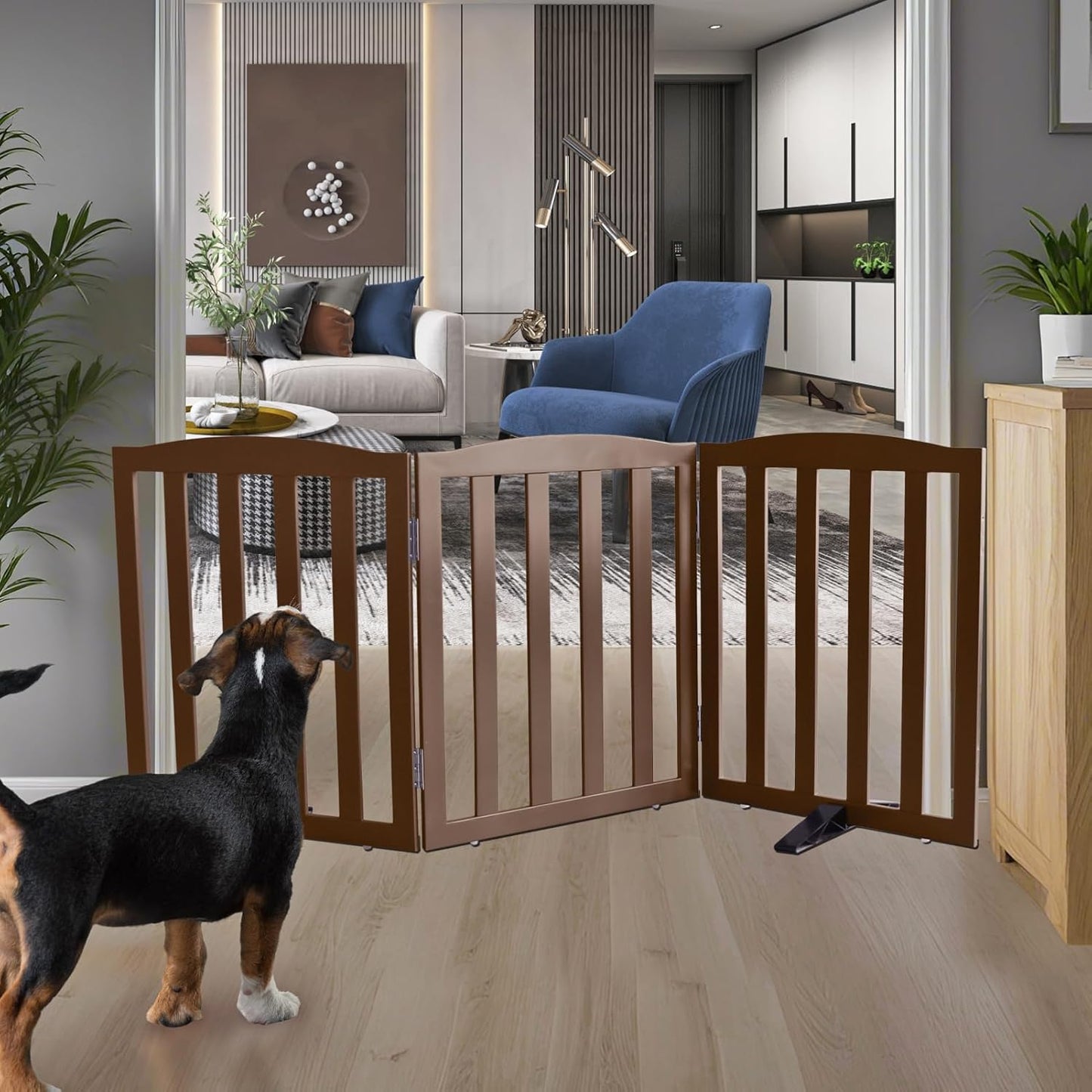ZJSF Foldable Freestanding Indoor Dog Gate for Home Use