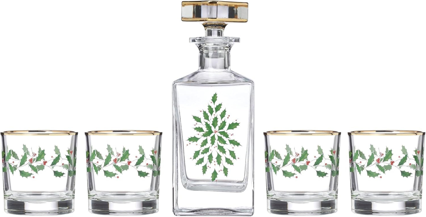 Lenox Holiday 5-Piece Decanter & Whiskey Glass Set for Hosting