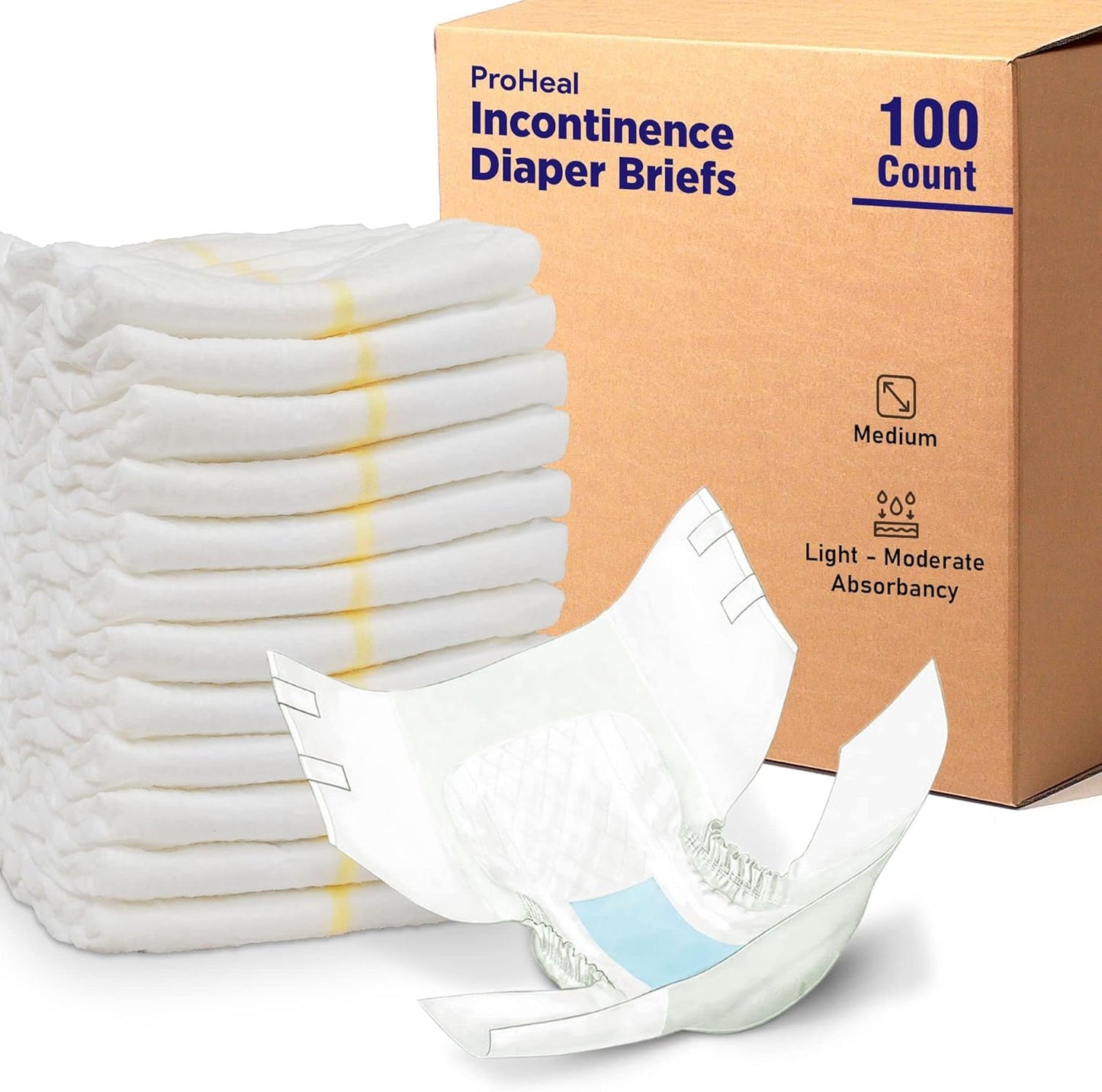 ProHeal Incontinence Briefs - Quilted Moisture Lock - 100 Pack