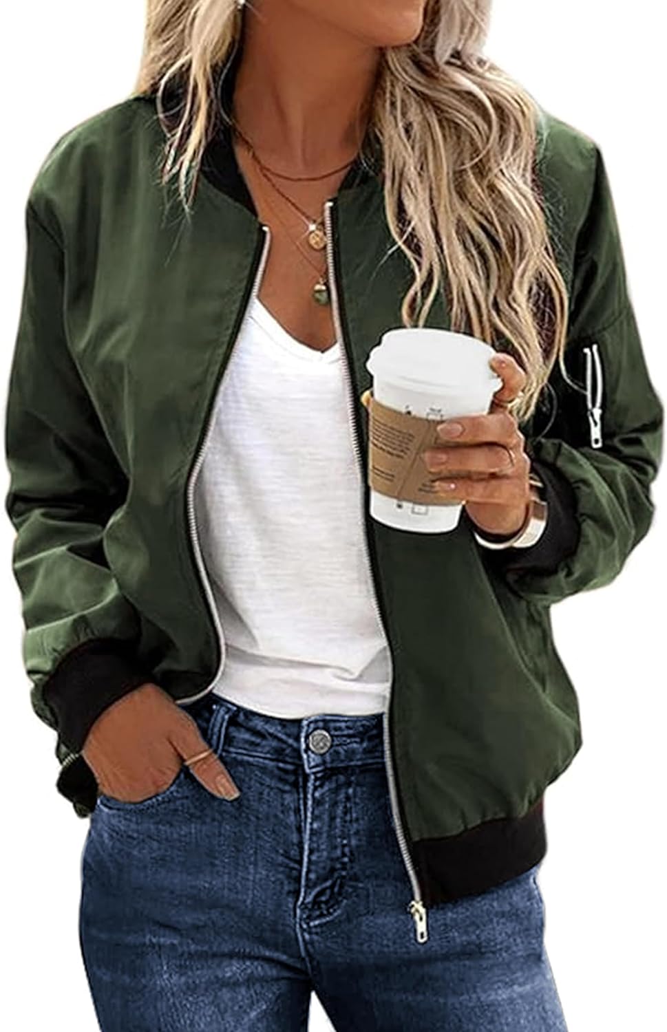 Stylish Floral Zip Up Bomber Jacket for Women by ECOWISH