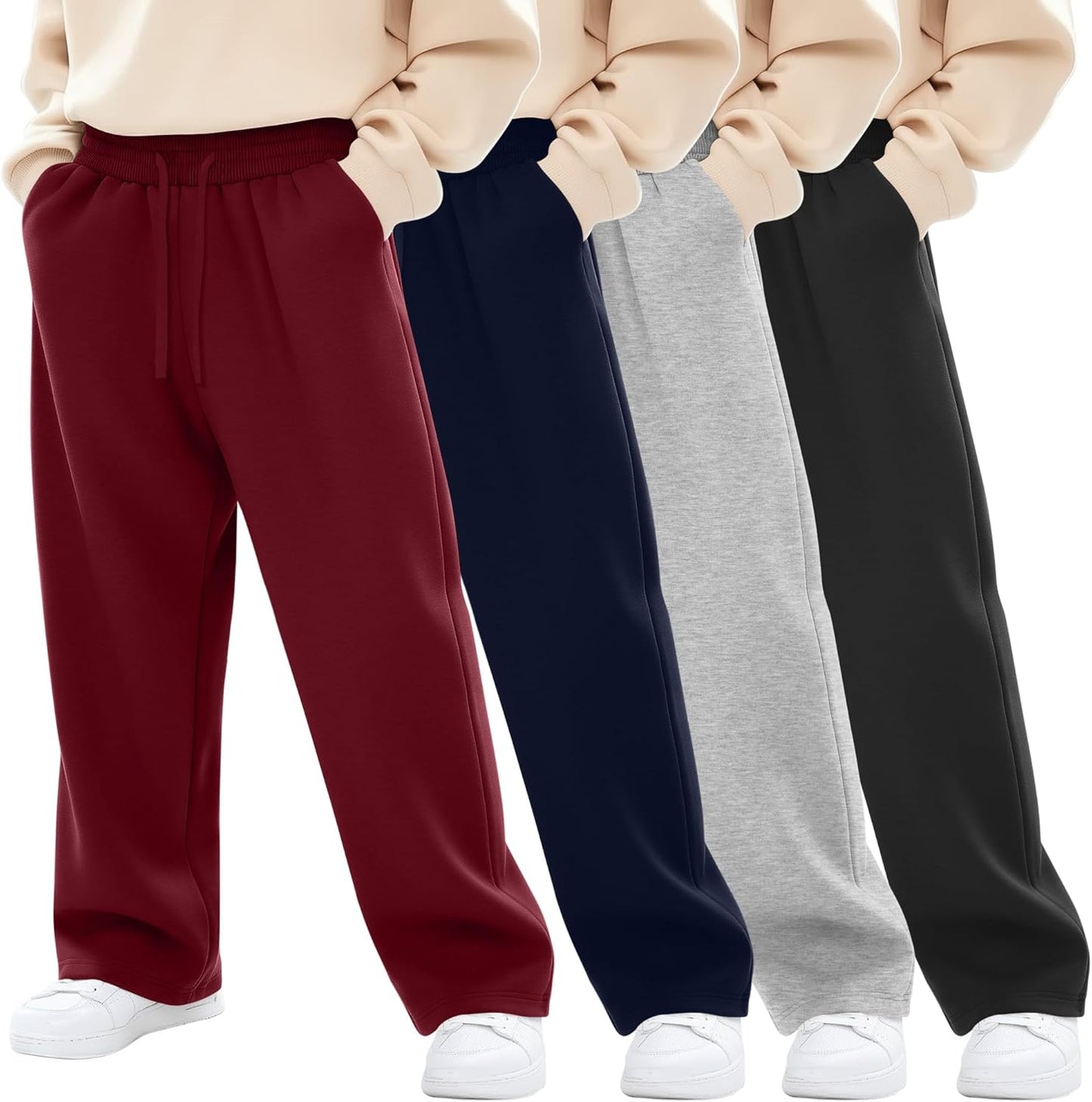 Boys Baggy Sweatpants 4 Pack for Casual Athletic Wear