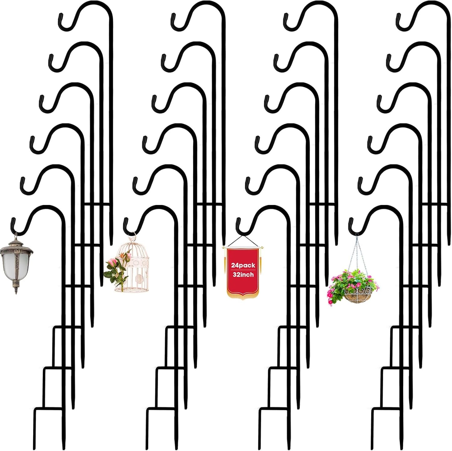 24 Pack 32 Inch Shepherds Hooks for Outdoor Garden Decor