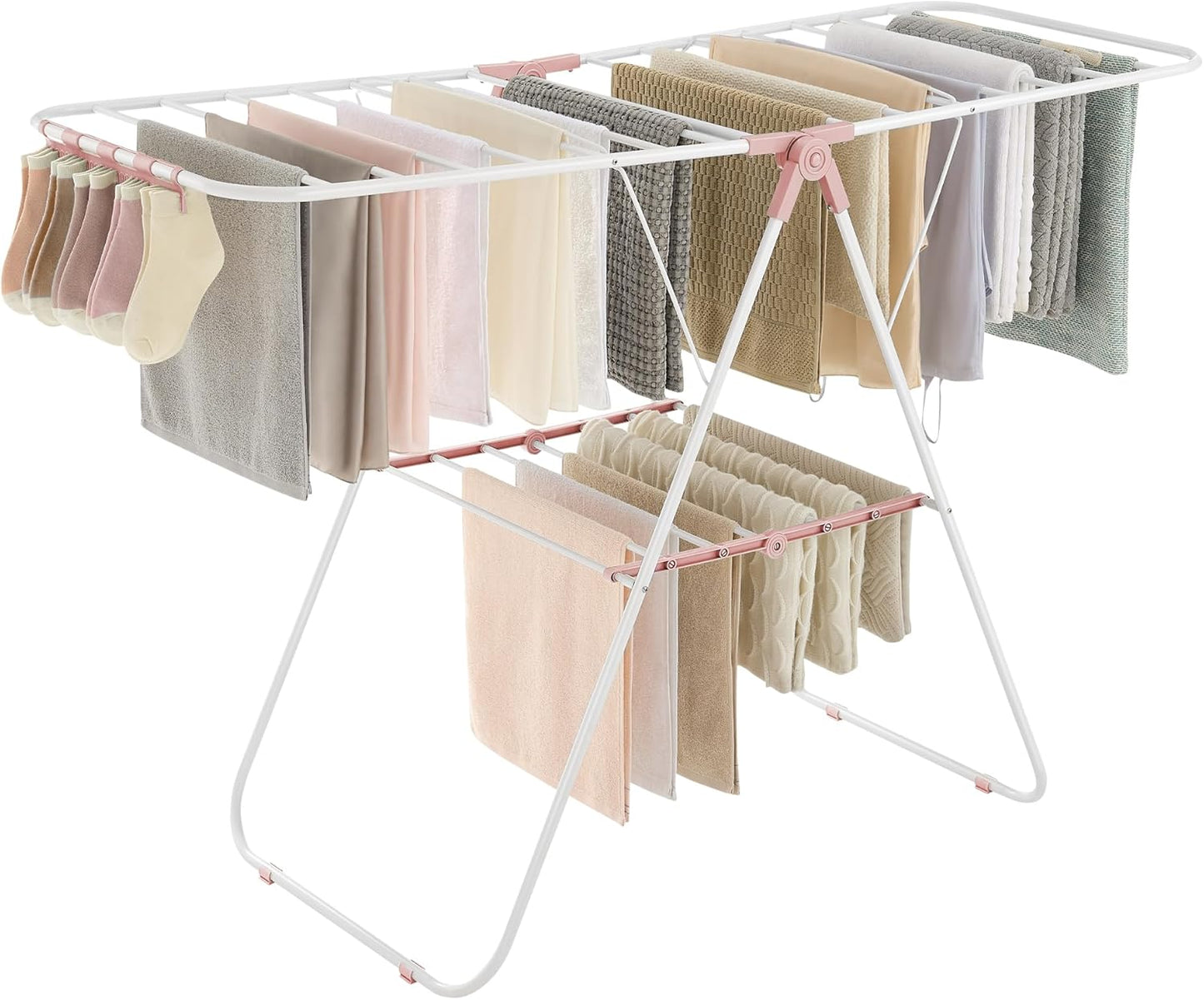 SONGMICS Clothes Drying Rack with Adjustable Gullwings for Easy Use