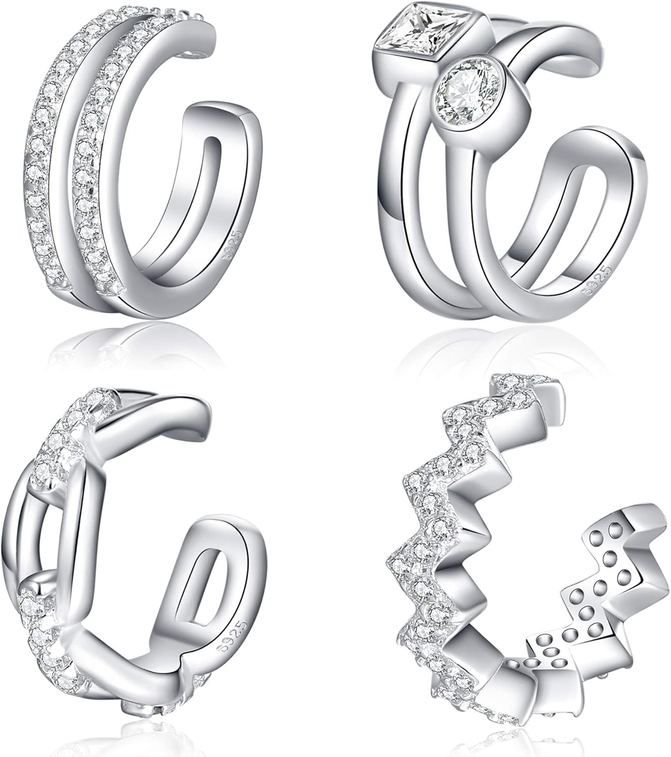 Stylish Non-Piercing Cuff Earrings in 925 Sterling Silver