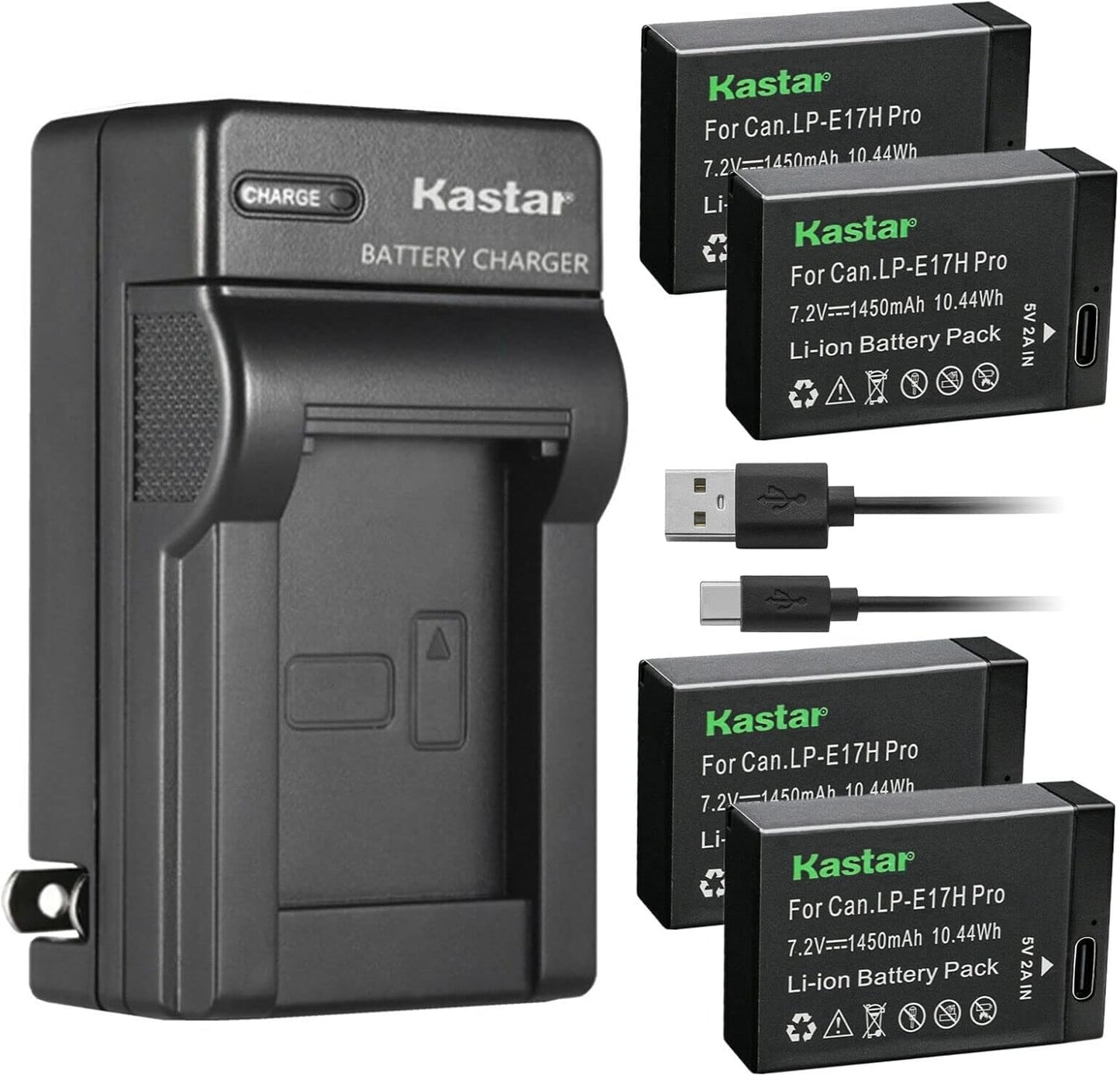 Kastar 4-Pack LP-E17H Pro Battery with Type-C Charger for Canon