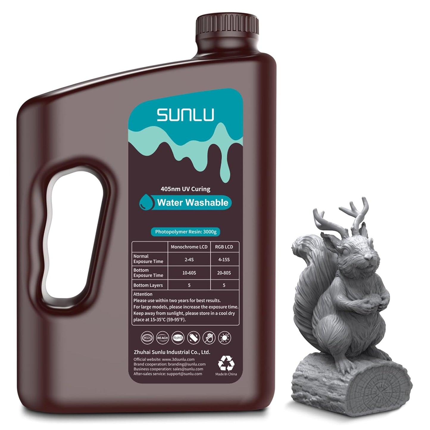 SUNLU 3kg Water Washable 3D Printer Resin for High Precision