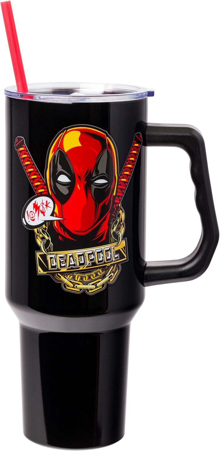 Marvel Deadpool Stainless Steel Tumbler with Handle and Straw