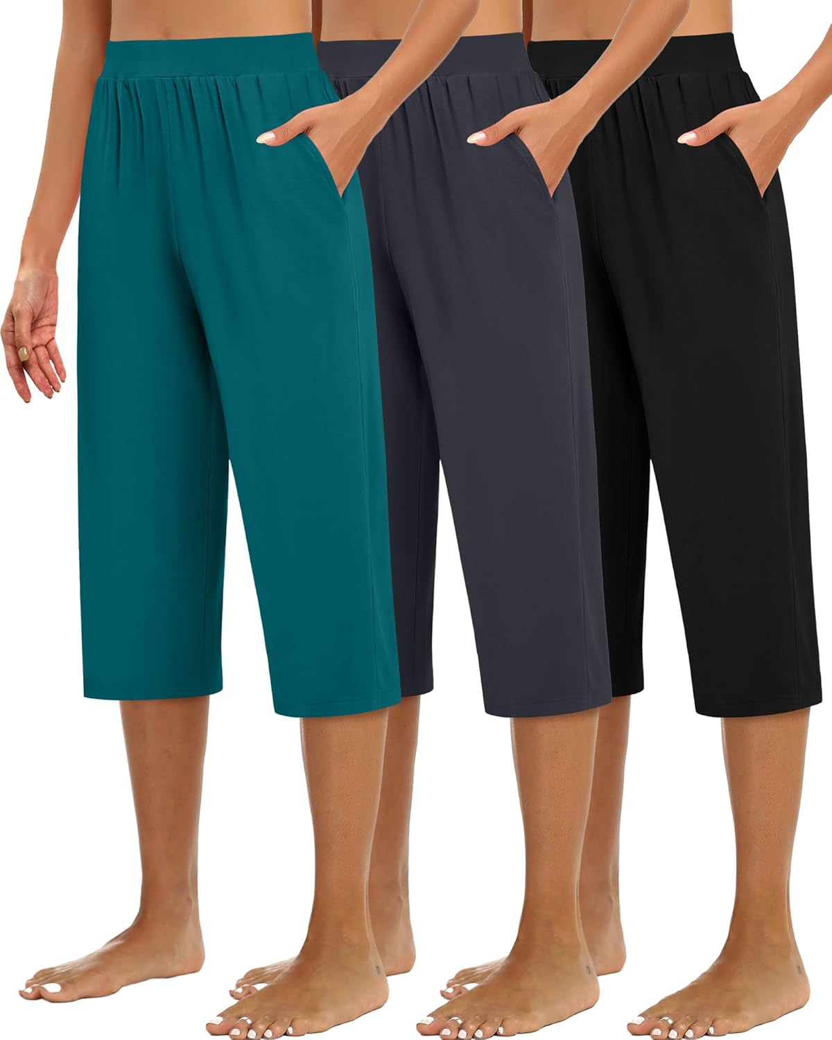 Huukeay Women's Capri Sweatpants: Cozy Wide Leg Cropped Pants