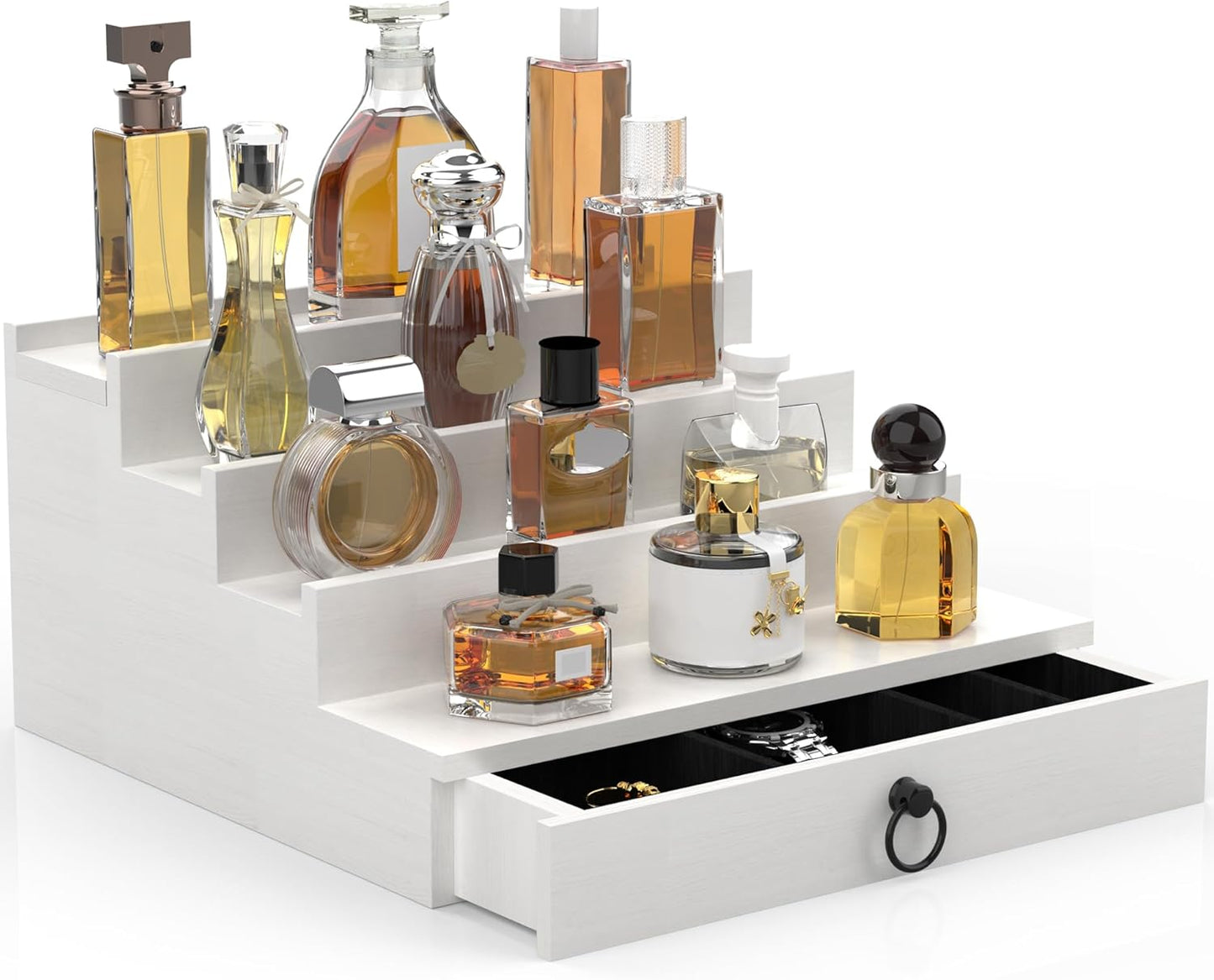 Cologne Organizer for Men - 4 Tier White Wood Perfume Holder