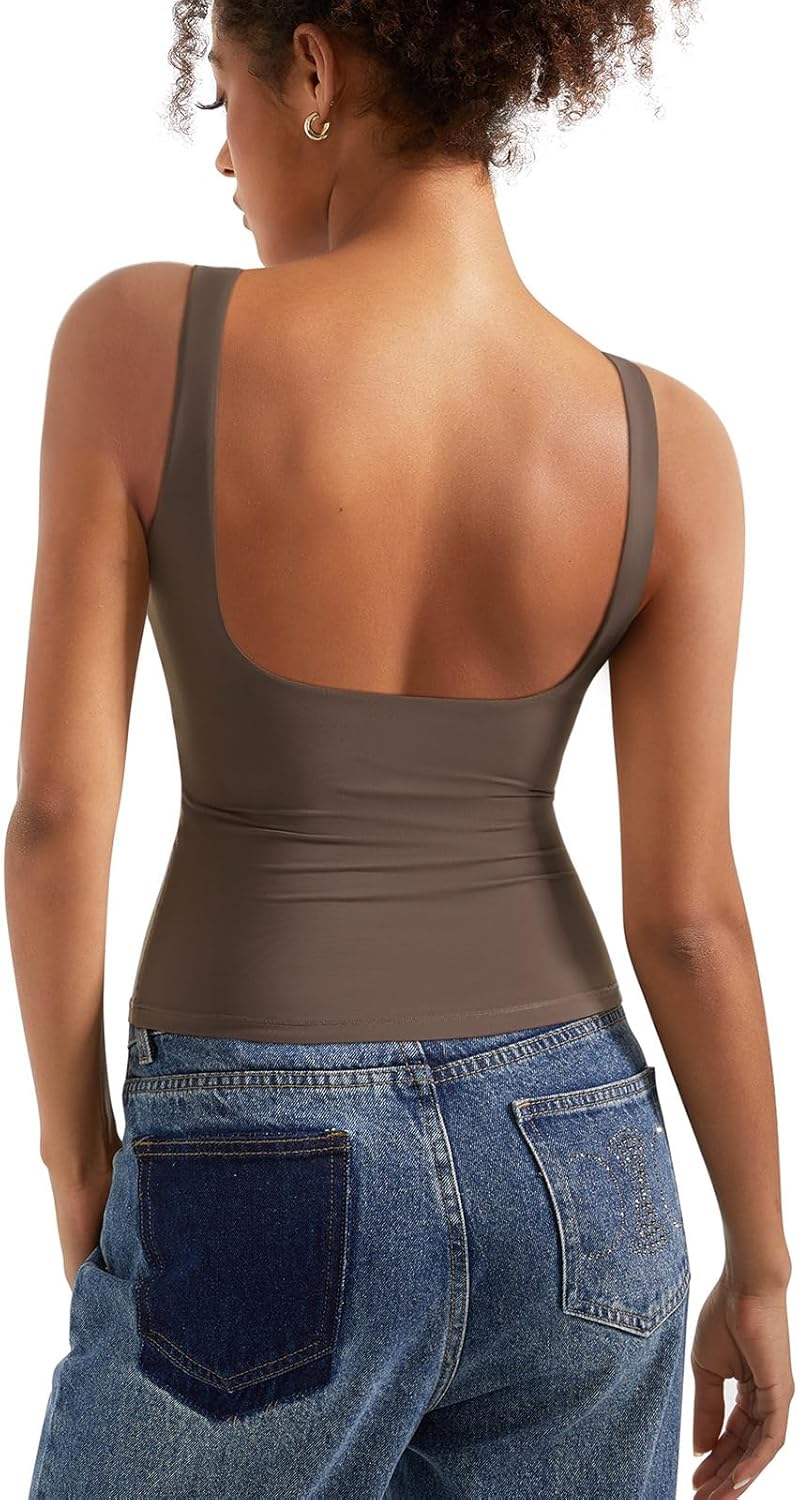 SUUKSESS Women Padded Open Back Boat Neck Tank Tops Review