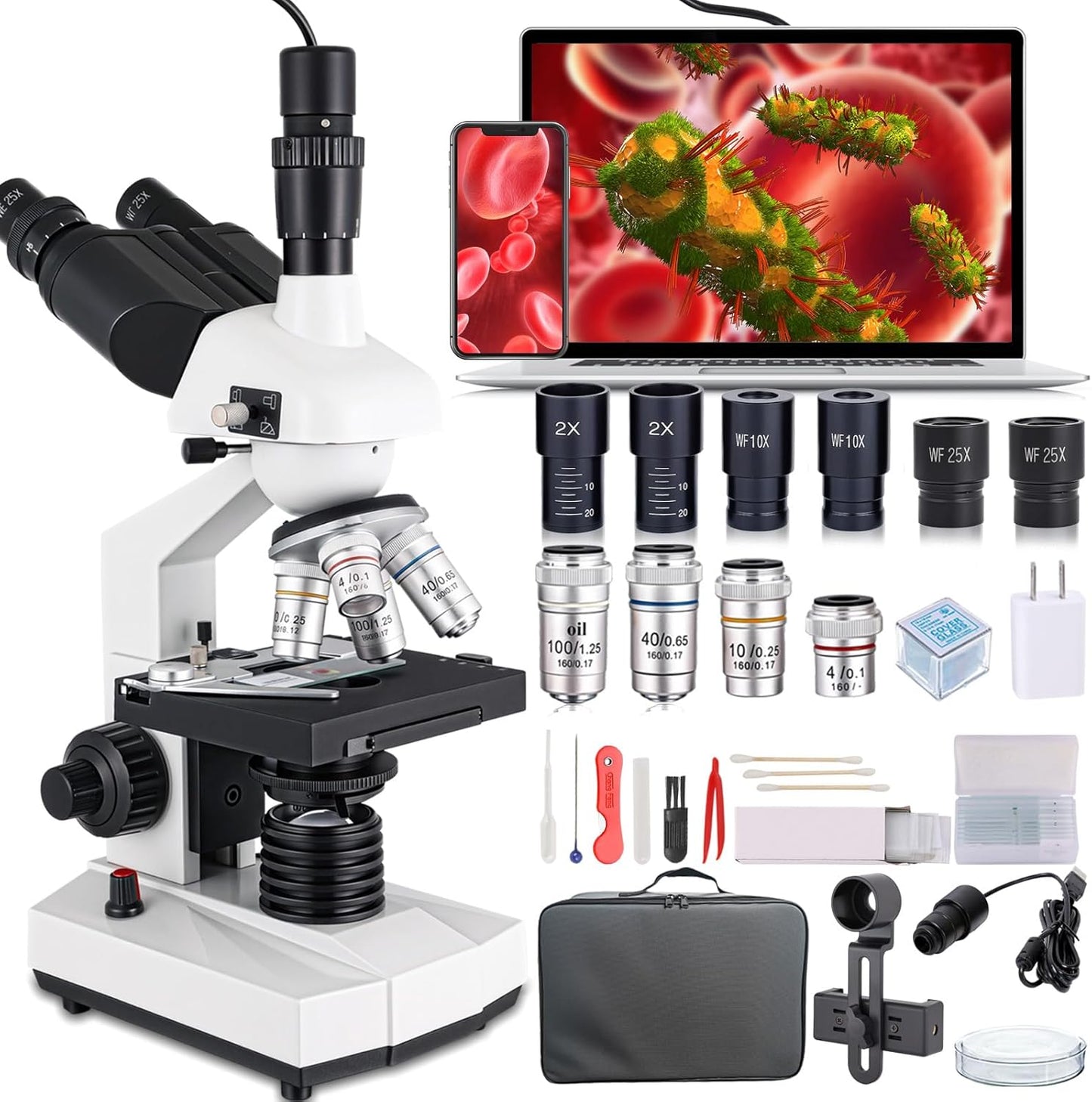Compound Trinocular Microscope with USB Camera and Stage