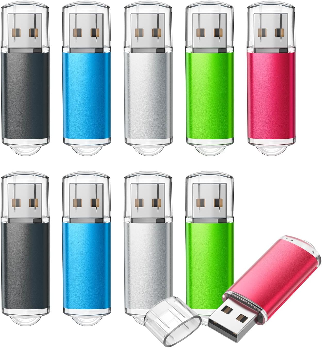 TOPESEL 32GB 10 Pack USB Flash Drives - Swivel Design for Multi-Device Storage