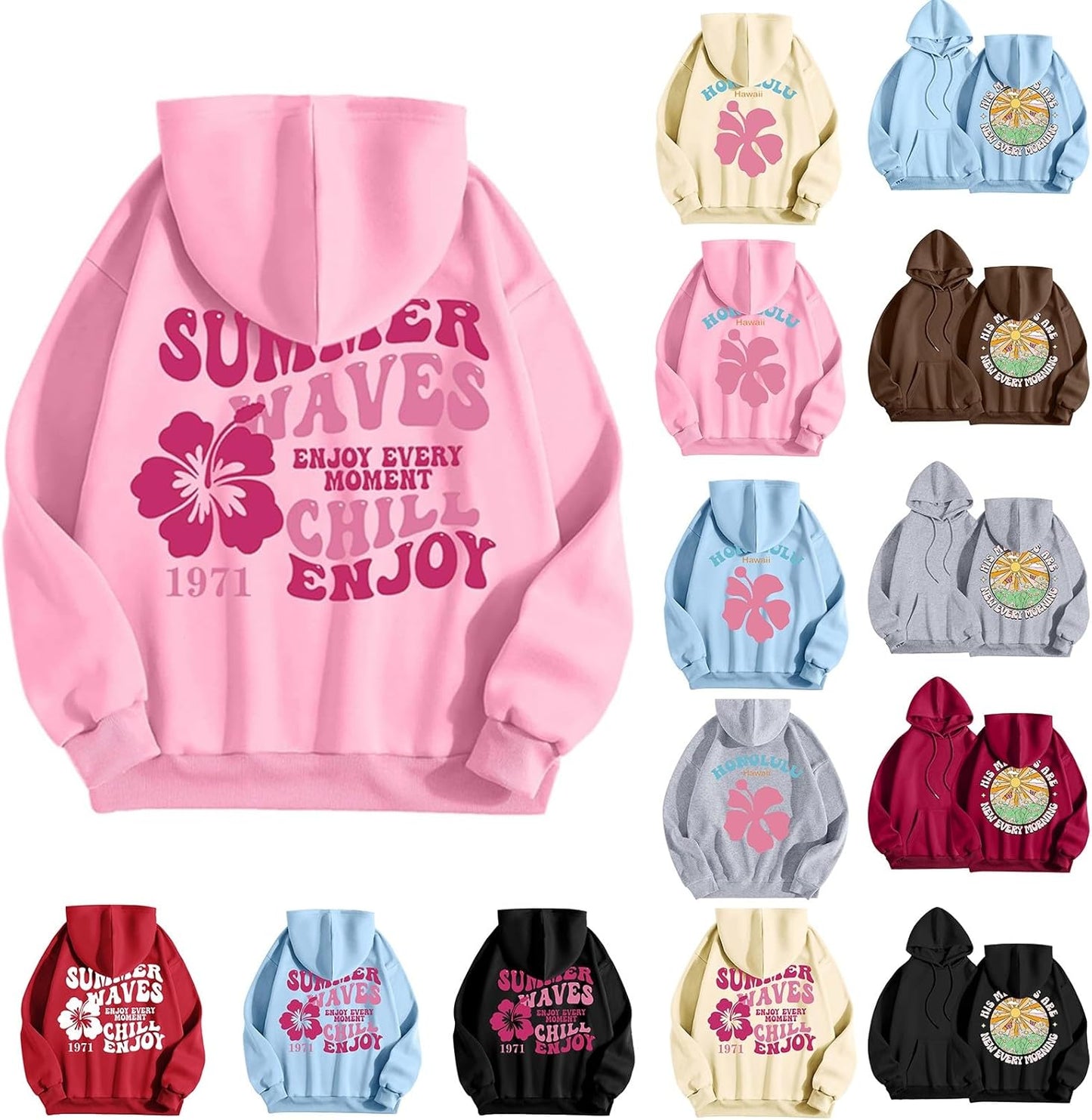Cozy Pink Palm Puff Hoodie - Pockets, Style & Comfort!