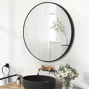 Black Round Mirror 24 Inch for Bathroom, Bedroom, Living Room