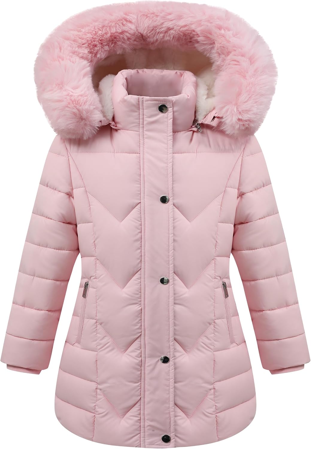 Girls' Warm Outwear Long Coat with Hood for Winter Fun