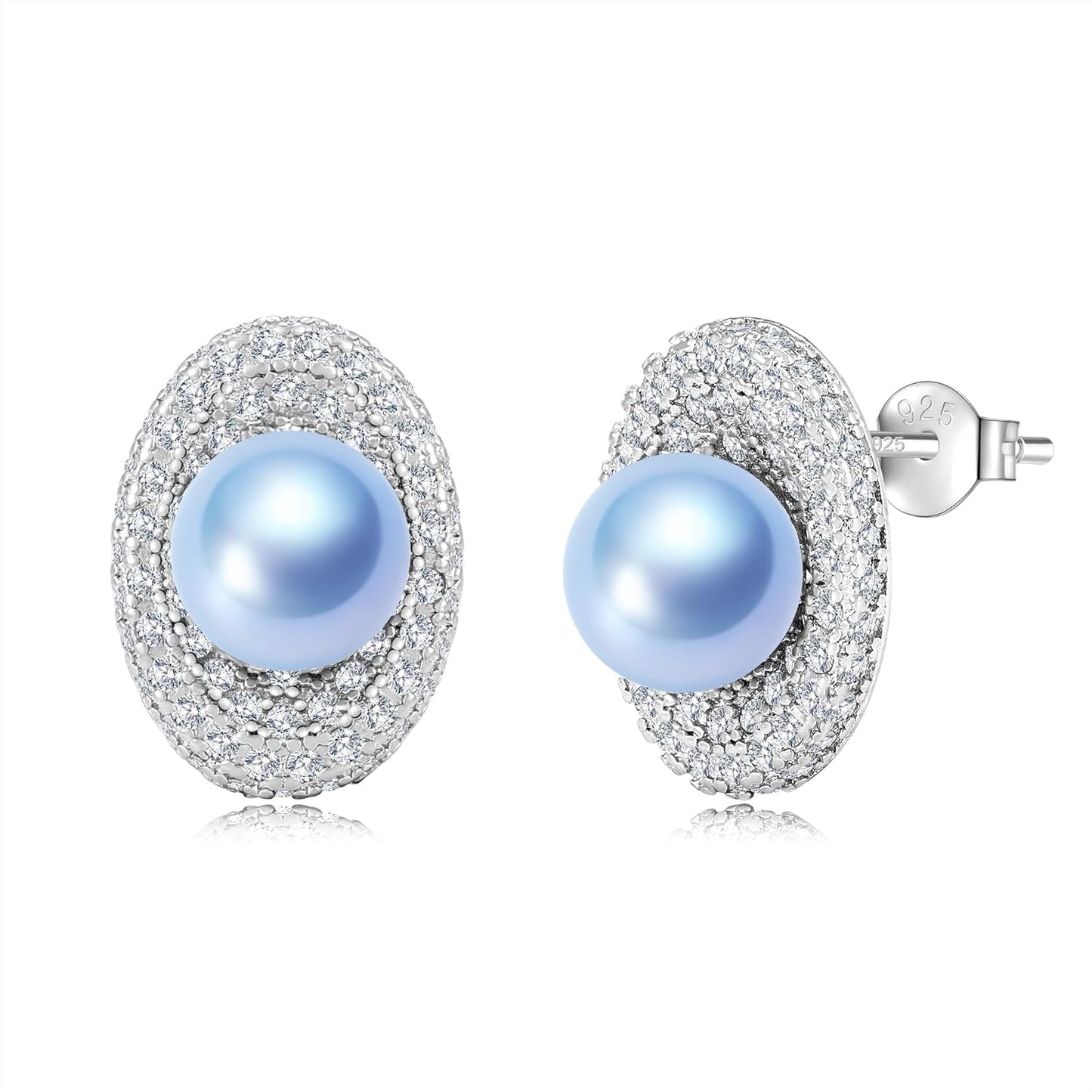 Akoya Pearl Stud Earrings with Halo Setting for Women