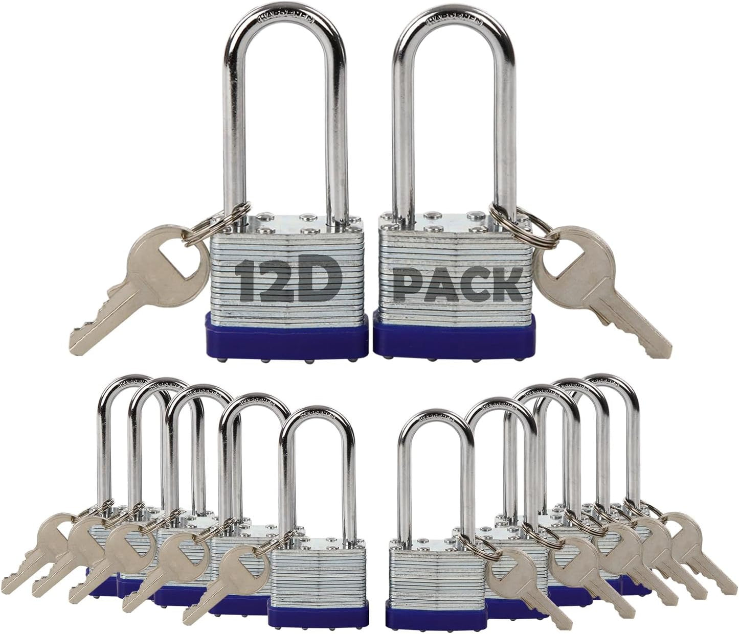 SEPOX 12Pcs Set Laminated Padlocks with Extra Long Shackle