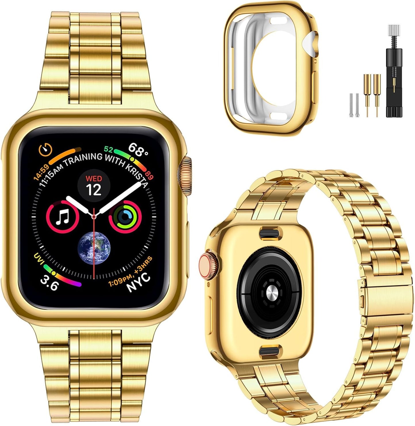 Stylish Gold Stainless Band for Apple Watch 46mm - MioHHR
