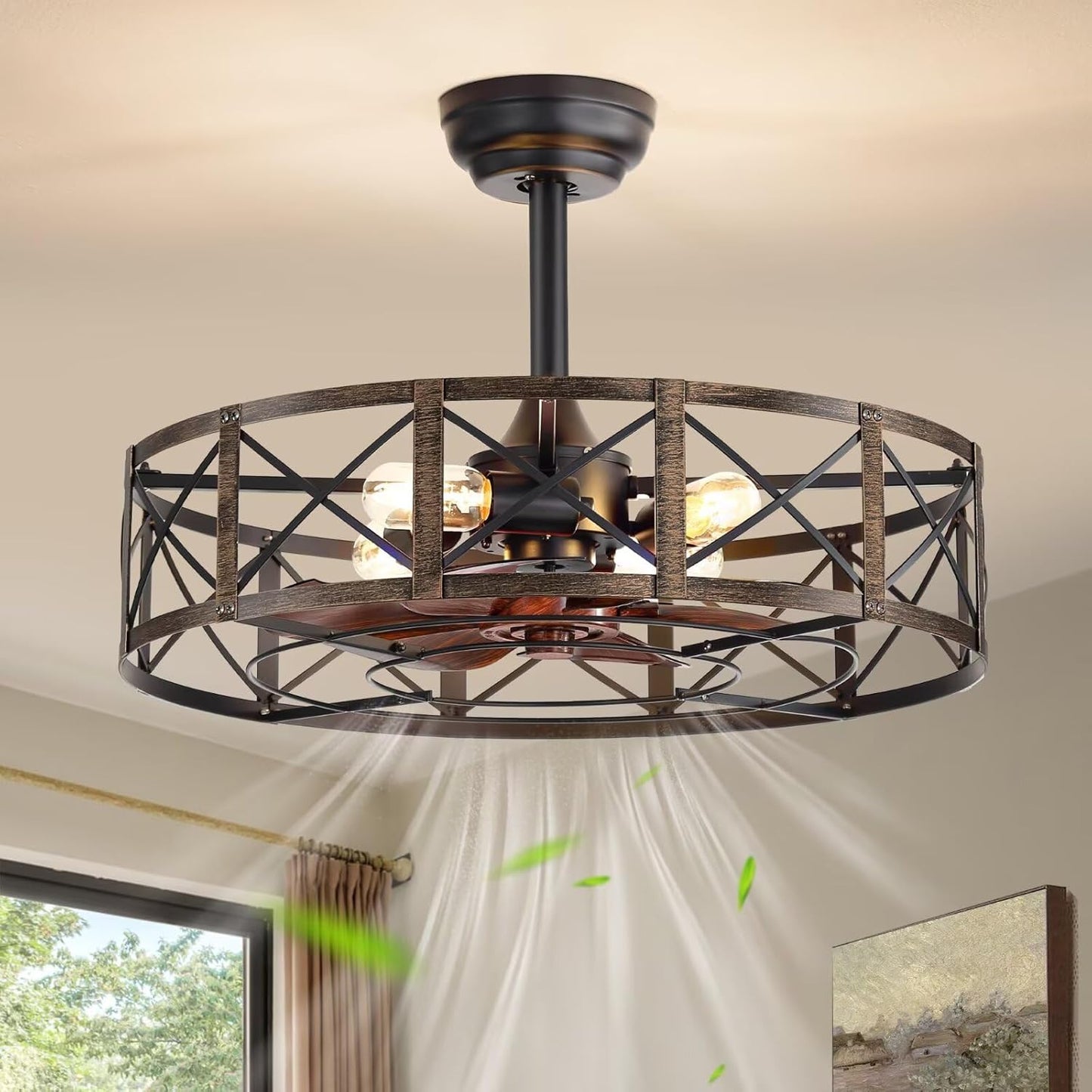 23 Inch Fandelier Caged Ceiling Fan with Lights and Remote Control