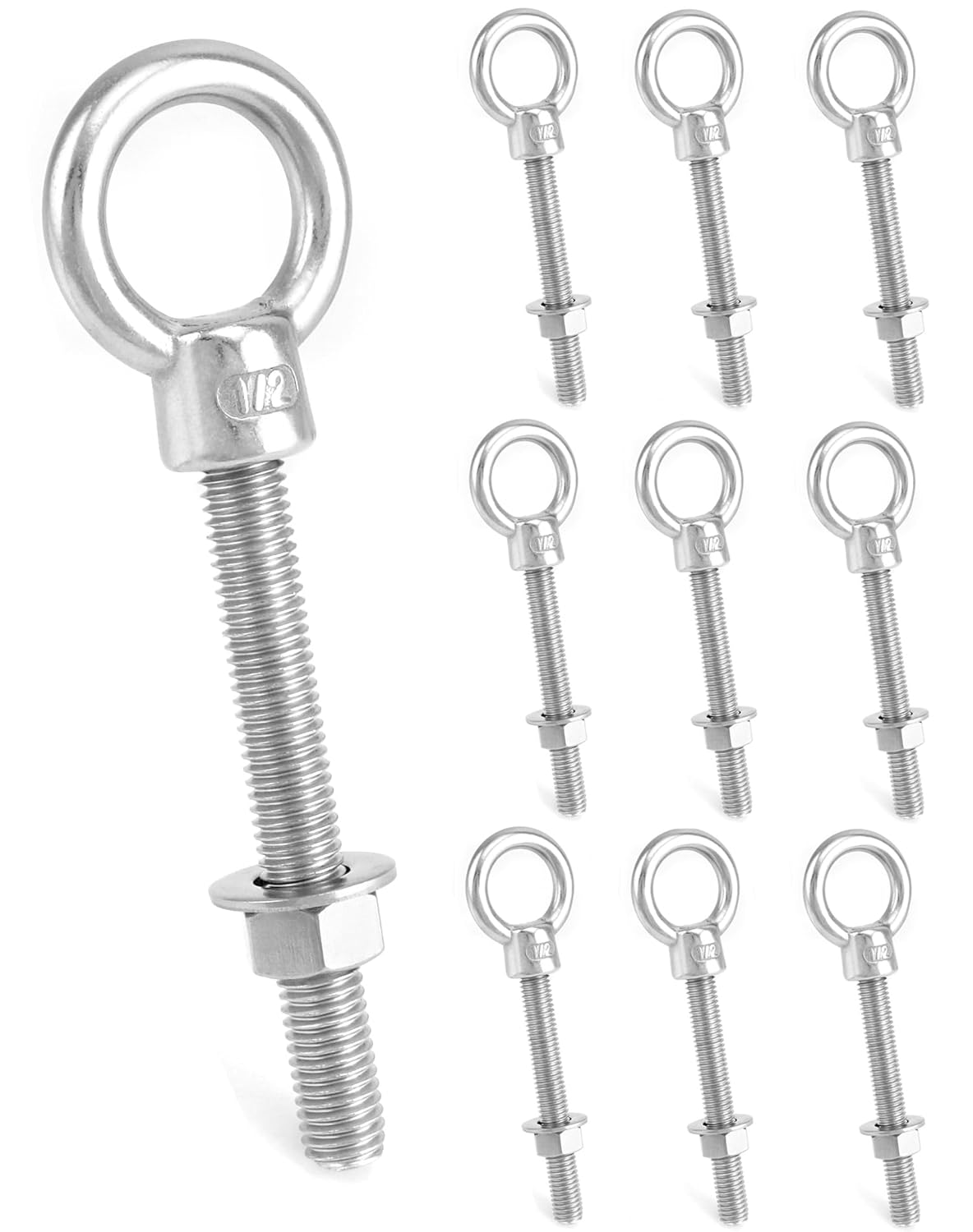 QWORK Threaded Eyebolts 10 Pack Durable Stainless Steel Eye Bolt