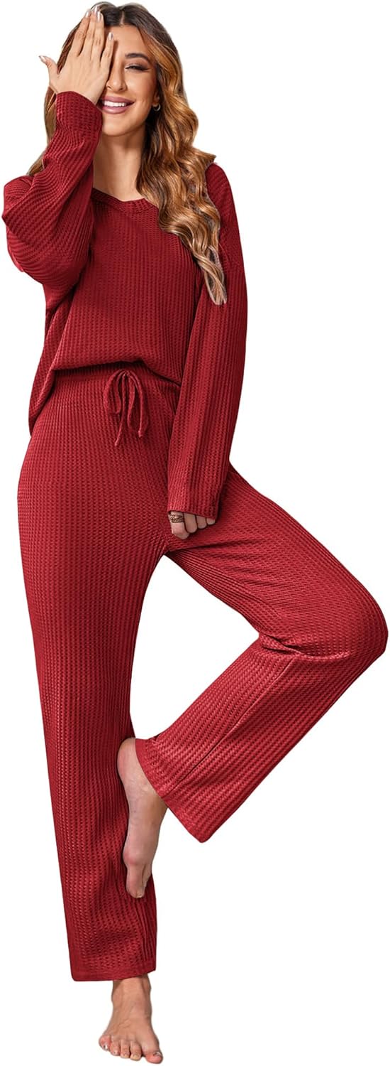 Ekouaer Women's Waffle Knit Pajama Sets for Cozy Comfort