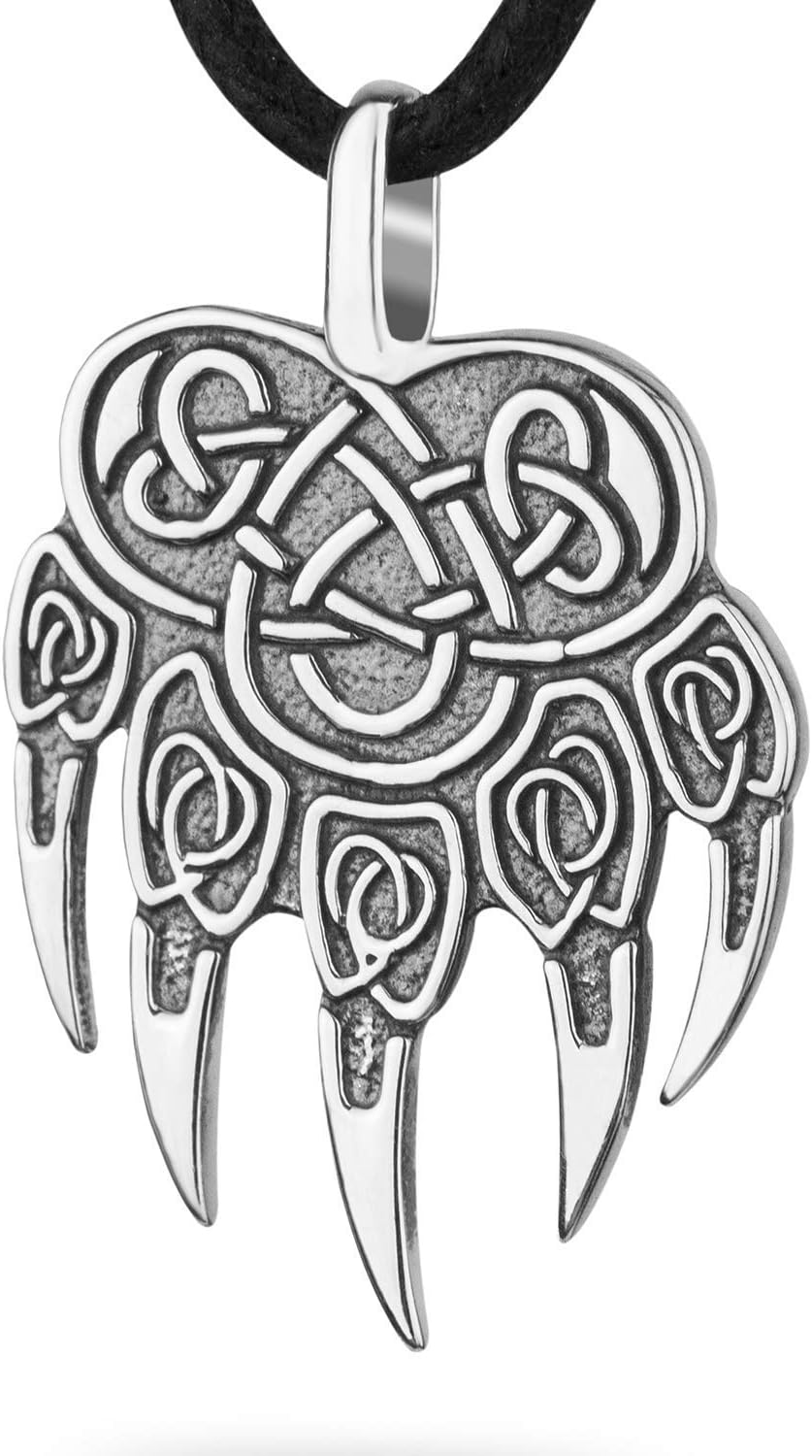 Viking Bear Claw Necklace in 925 Sterling Silver for Men