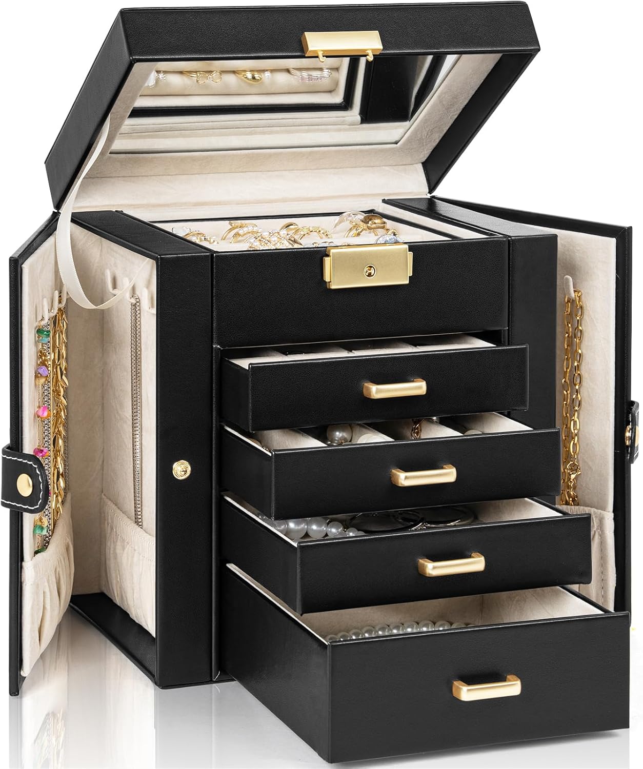 Elegant 5-Tier Jewelry Box Organizer with Lockable Drawers