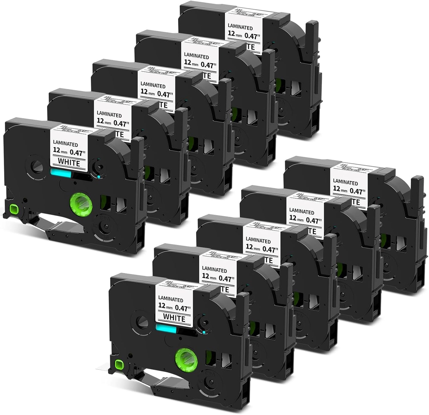 10-Pack 12mm Laminated White Label Tape for Brother Label Makers