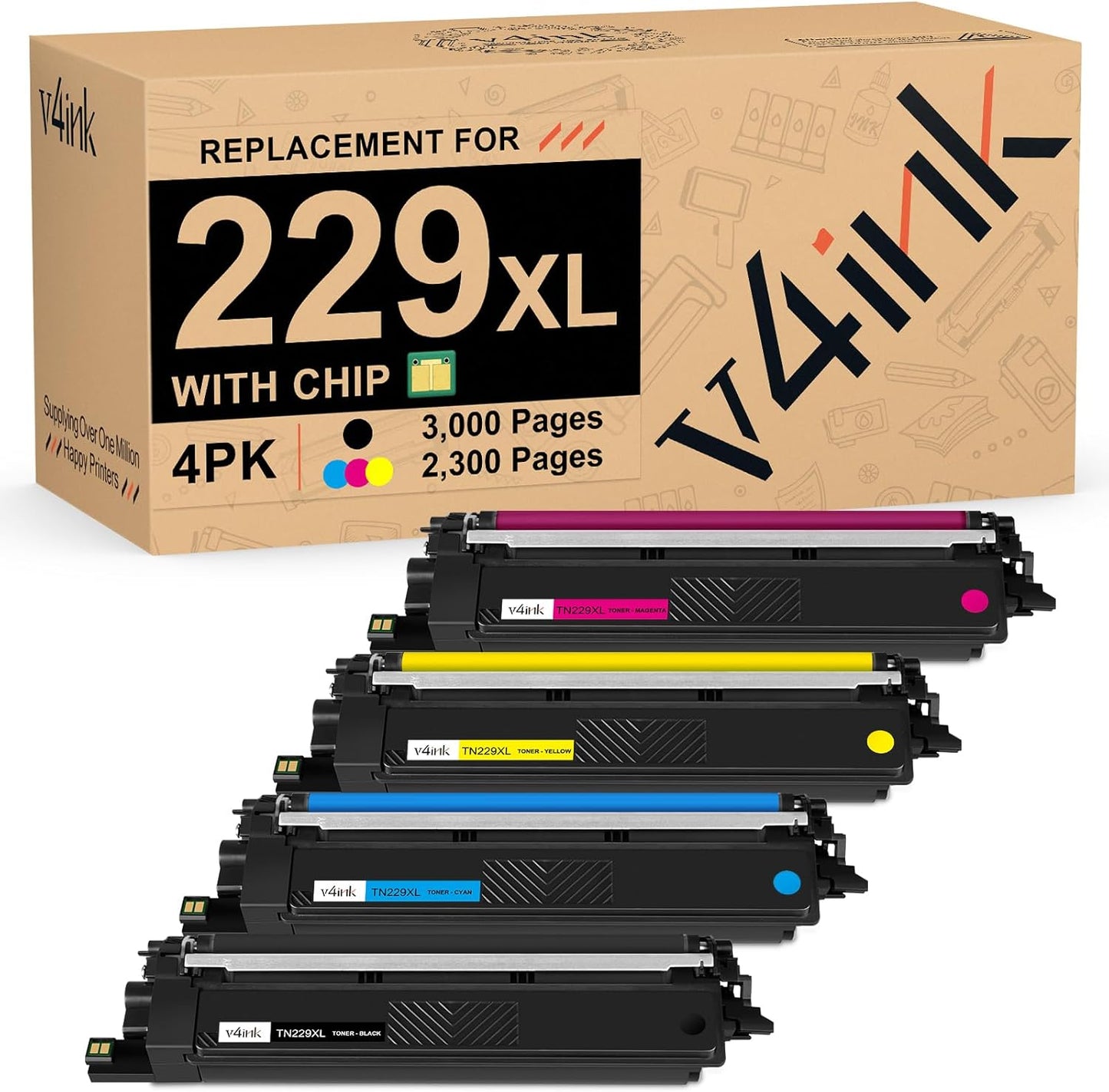 TN229XL Compatible Toner Cartridge for Brother Printers - 4 Pack