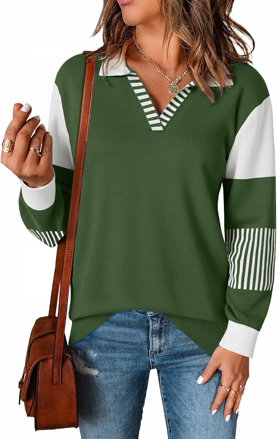 LOMON V Neck Long Sleeve Loose Sweaters for Stylish Comfort