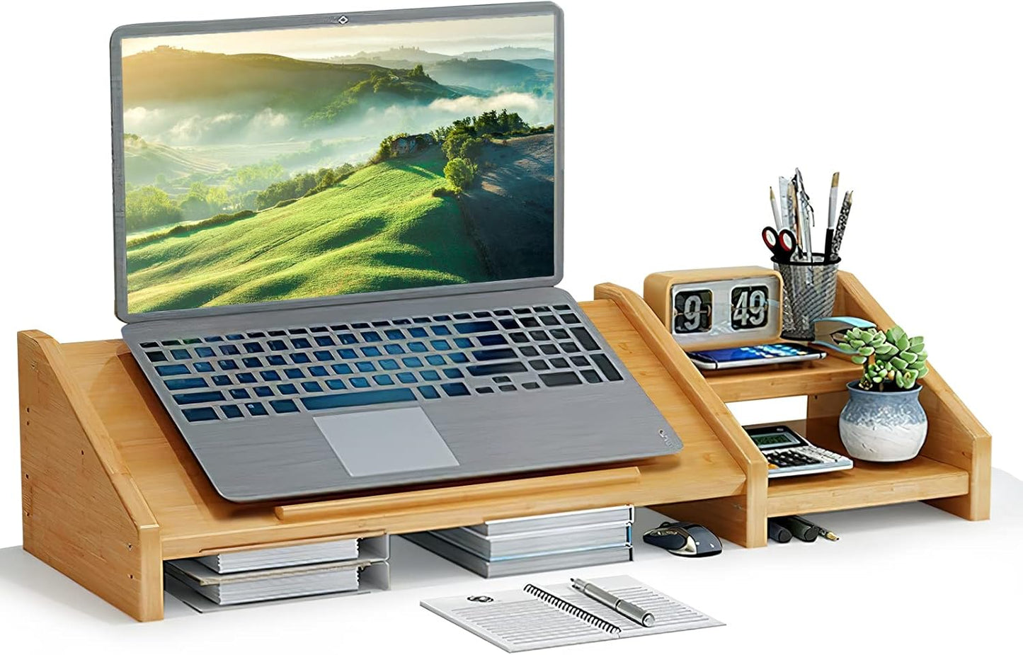 Ufine Bamboo Laptop Stand for Desk with Adjustable Heights