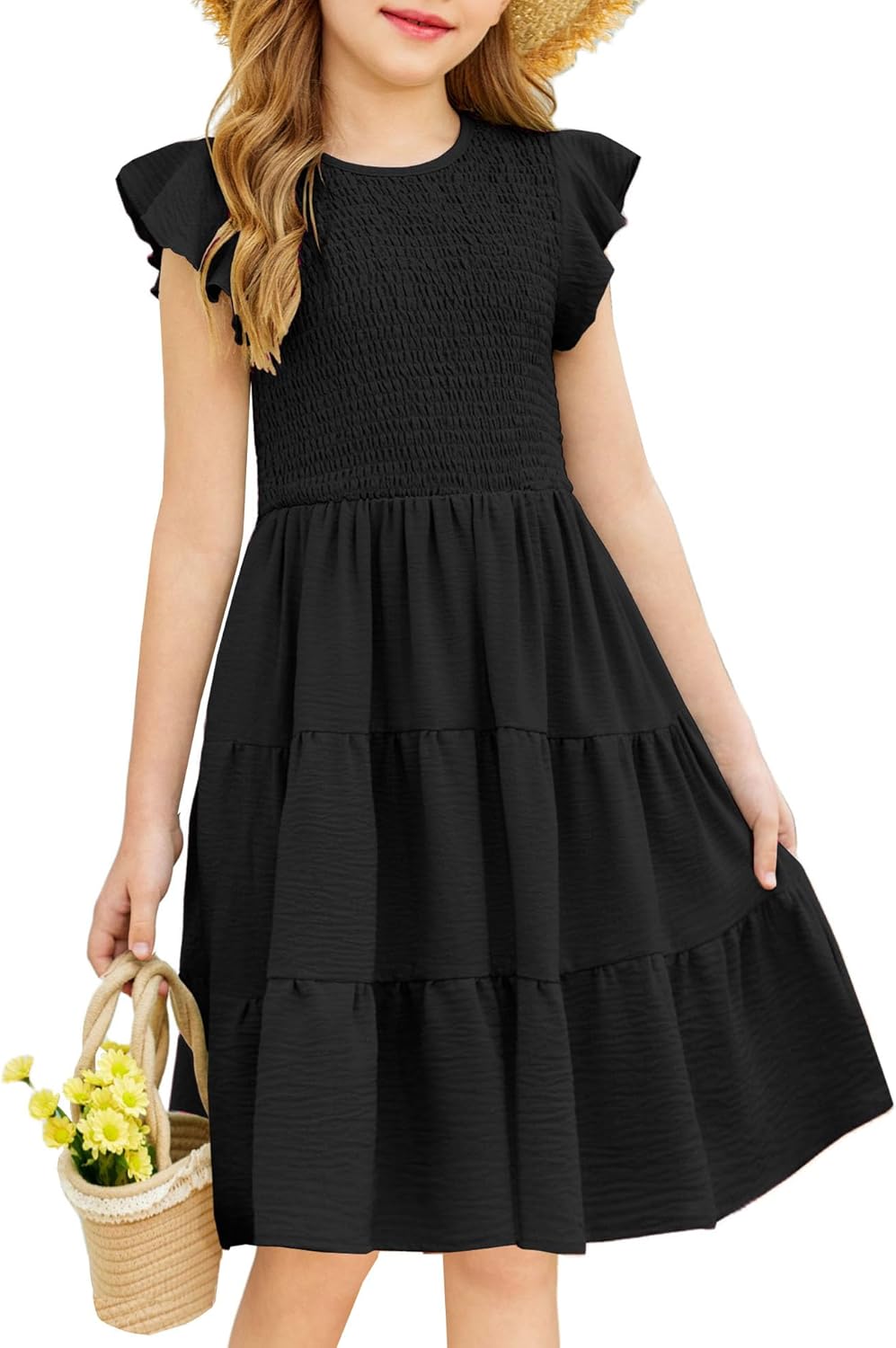 Arshiner Girls Summer Flutter Sundress with Pockets for Fun
