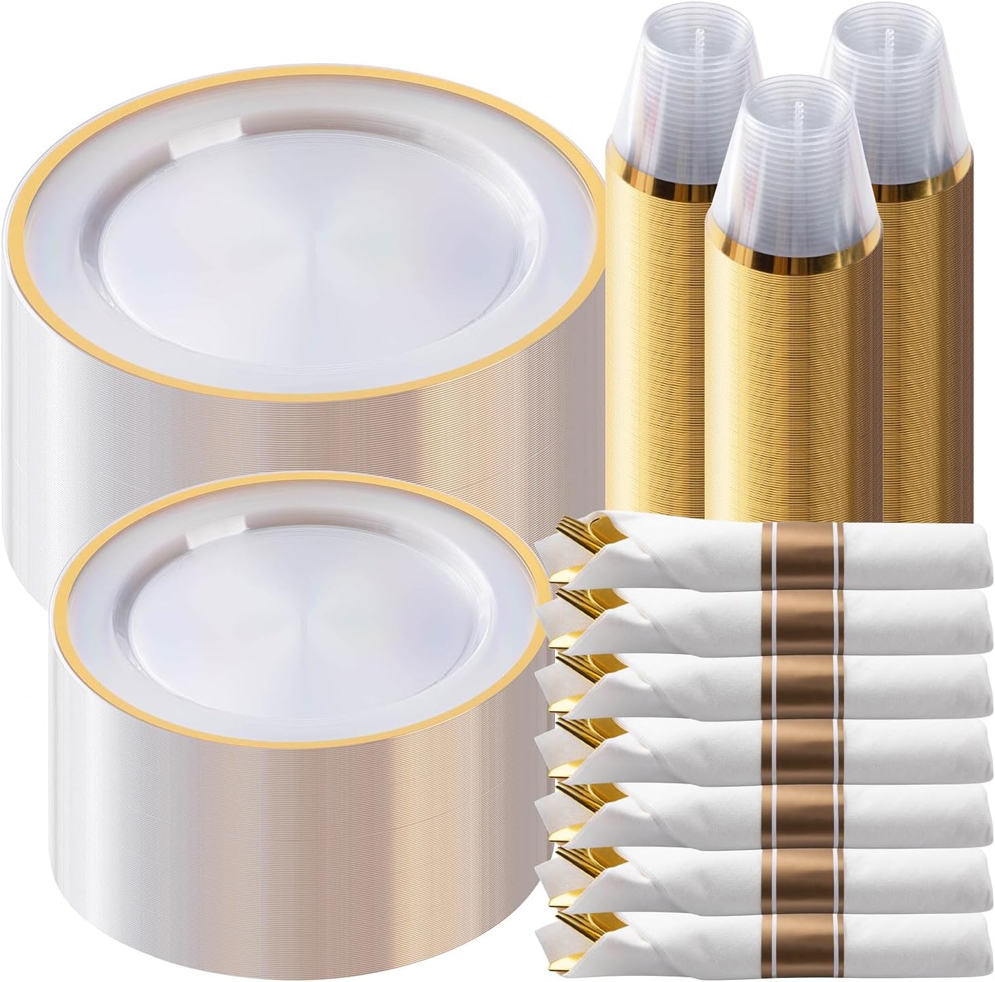 Goodluck 350 Piece Gold Plastic Dinnerware Set for Parties
