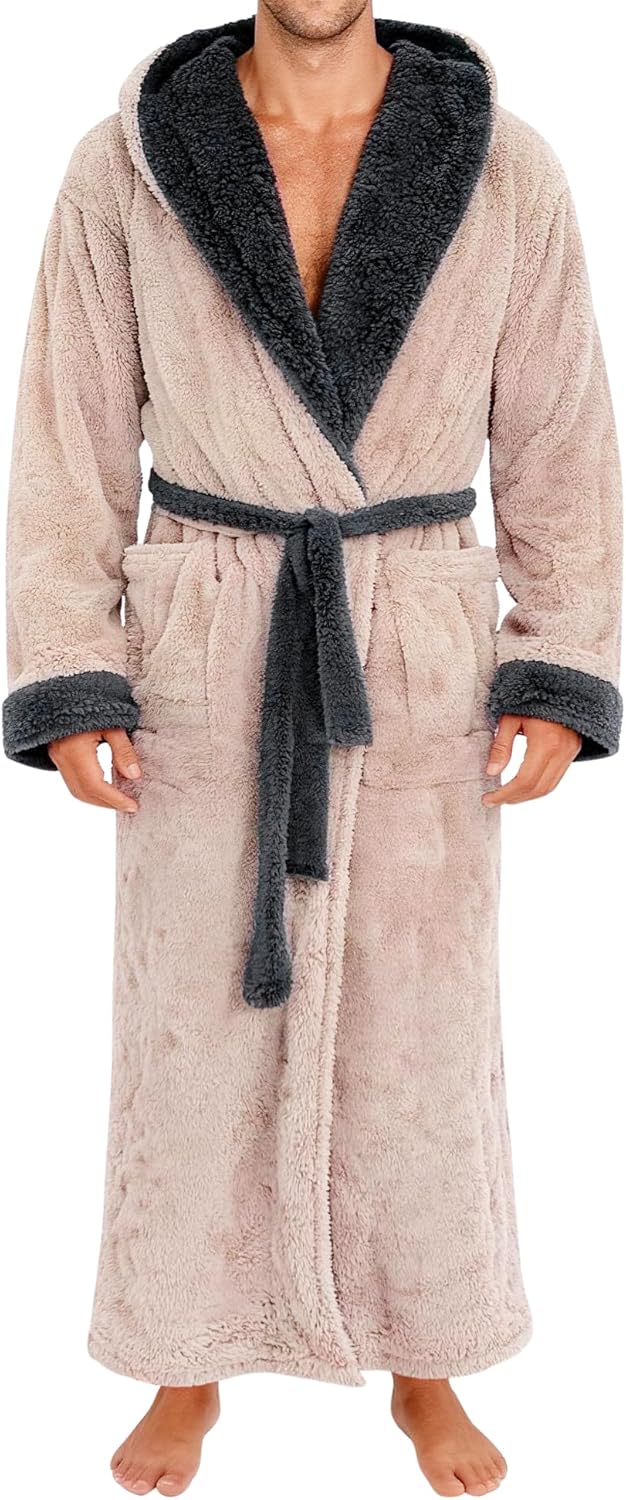 Yoimira Mens Robe with Hood, Plush Fleece Long Bathrobe